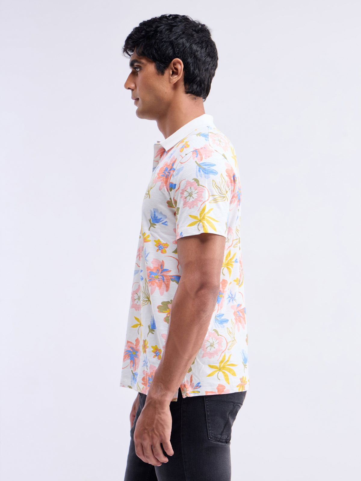 Printed Polo Regular Fit T-shirt - Off White t4option_0
