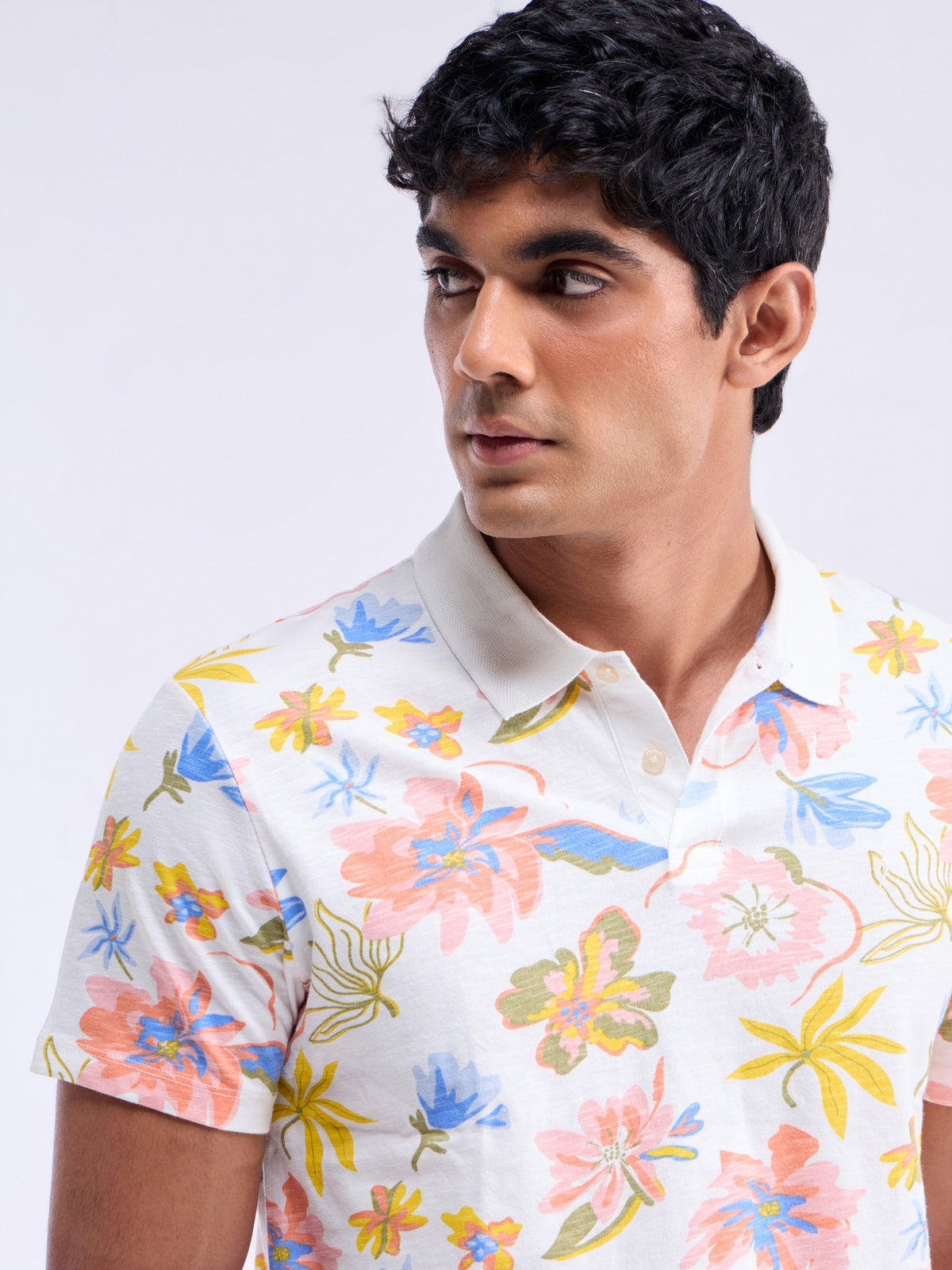 Printed Polo Regular Fit T-shirt - Off White t4option_0