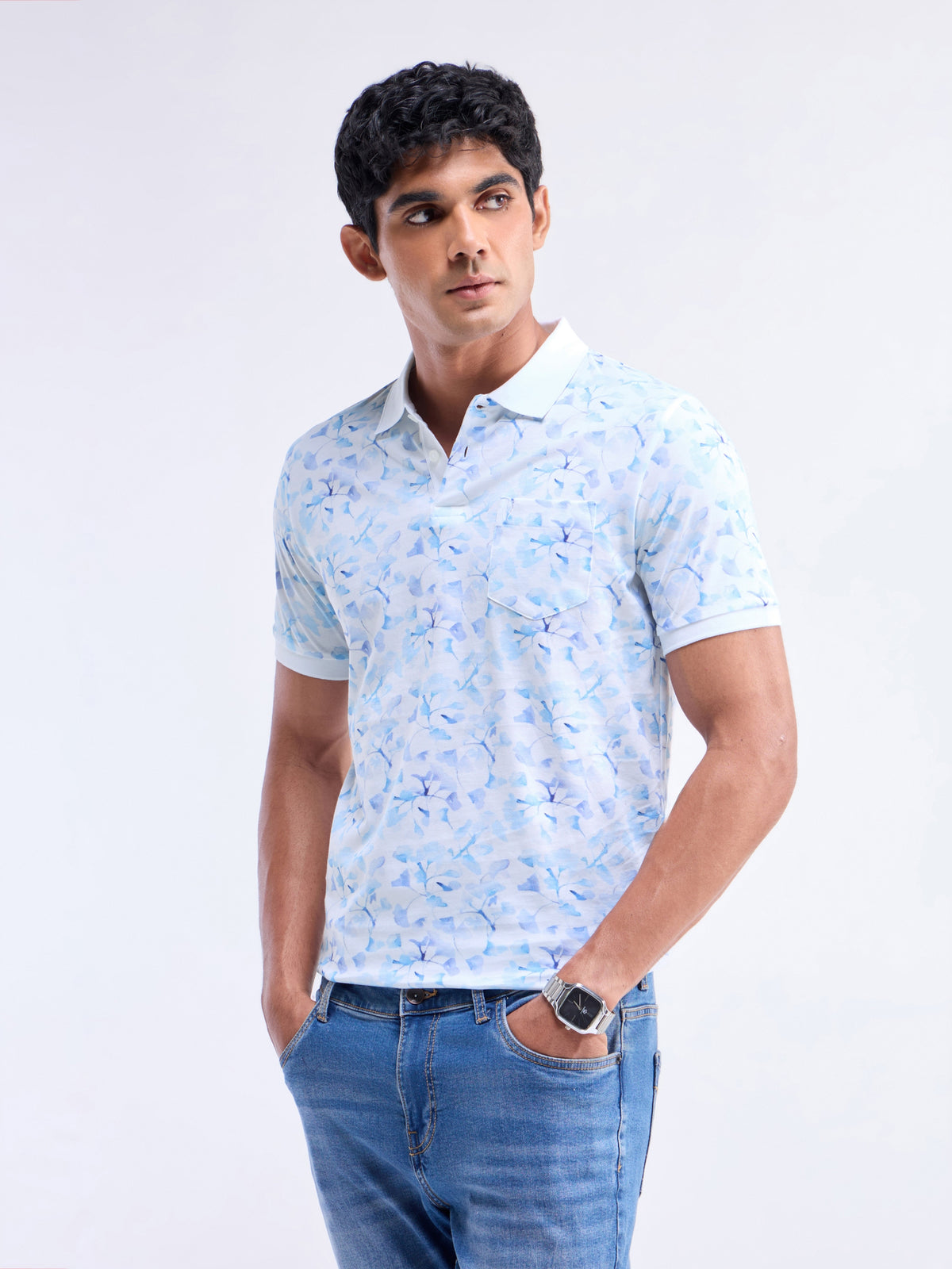 Printed Polo Regular Fit T-shirt - White t4option_0