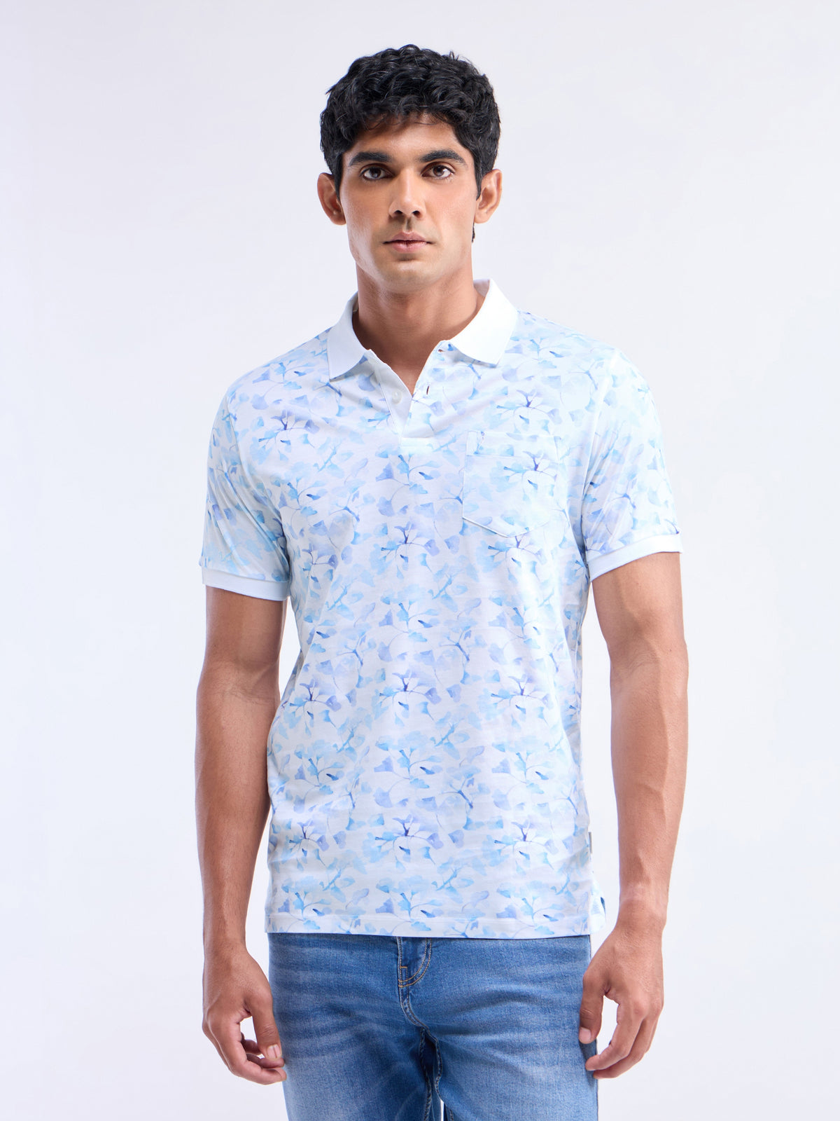Printed Polo Regular Fit T-shirt - White t4option_0