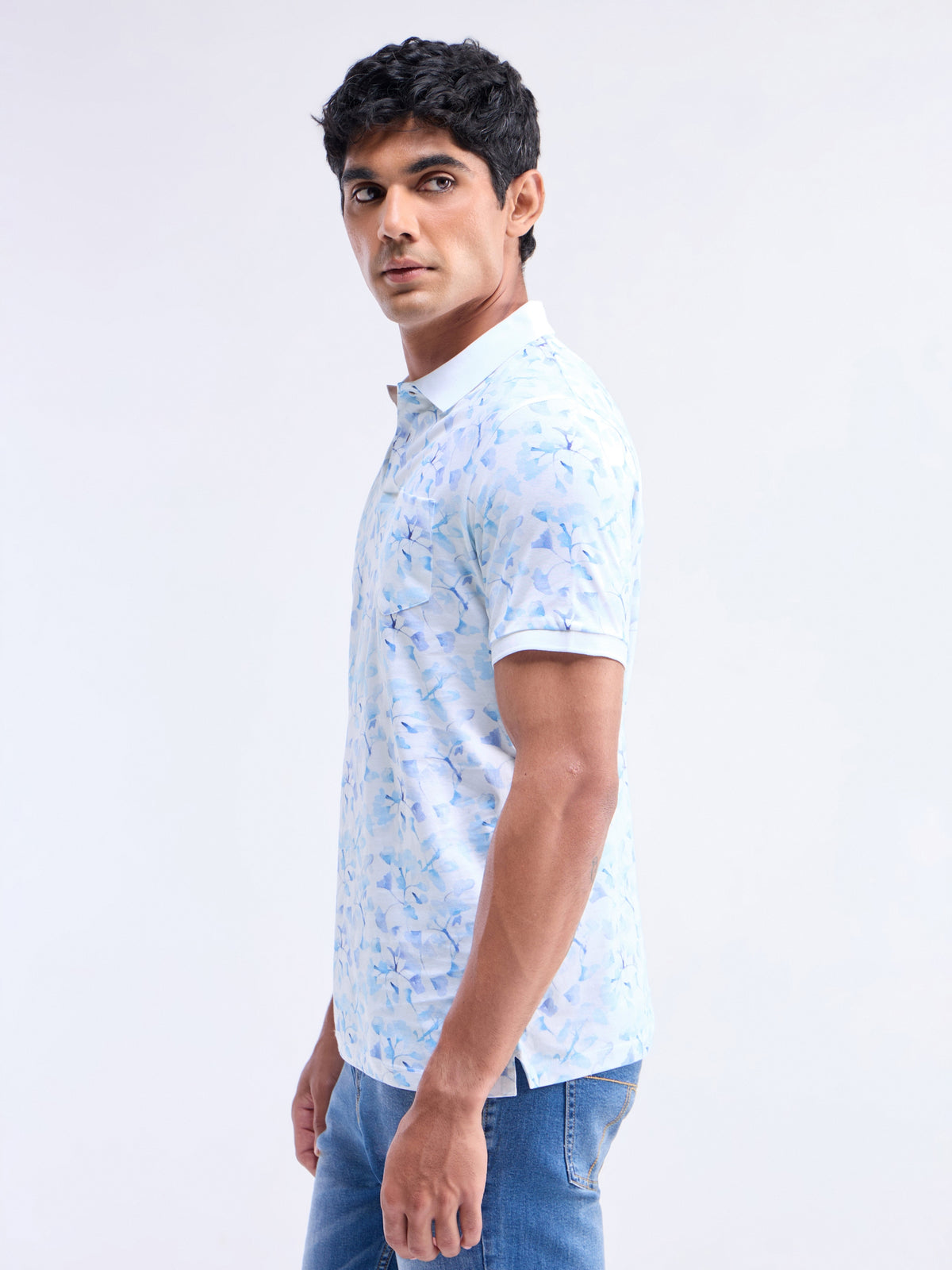 Printed Polo Regular Fit T-shirt - White t4option_0