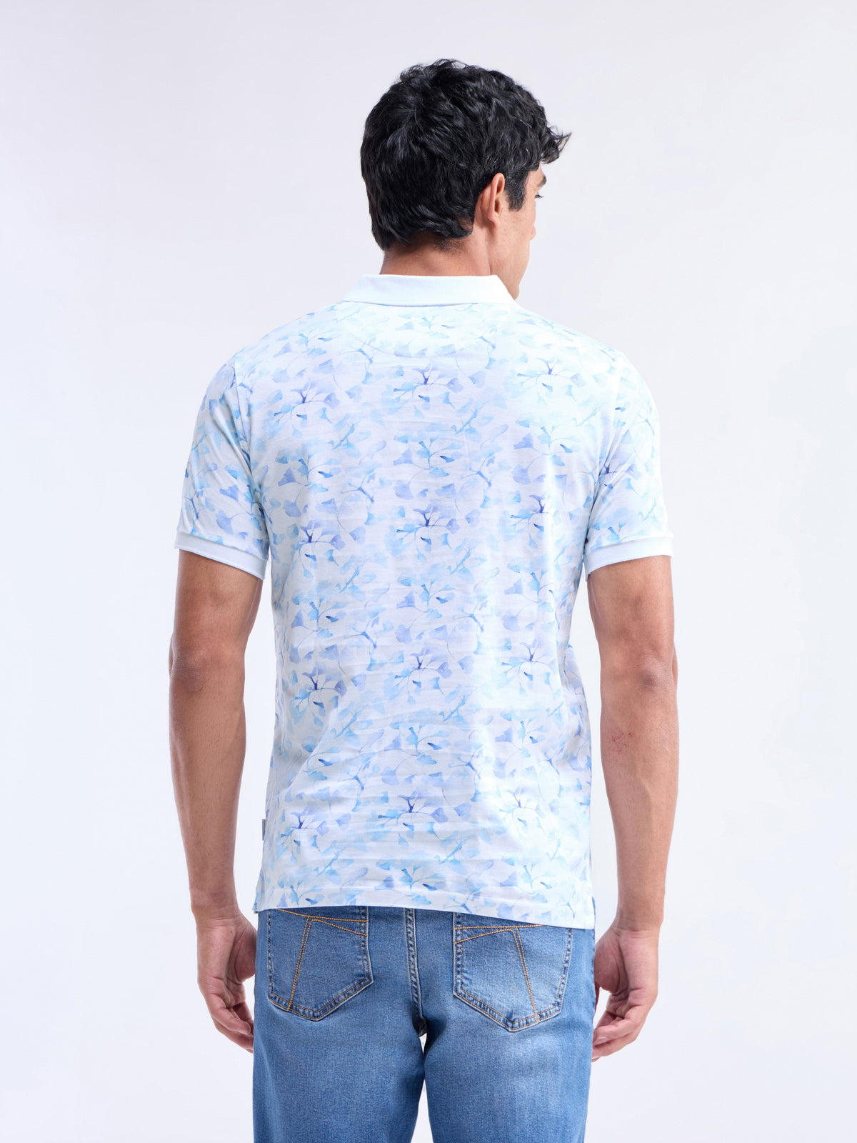 Printed Polo Regular Fit T-shirt - White t4option_0