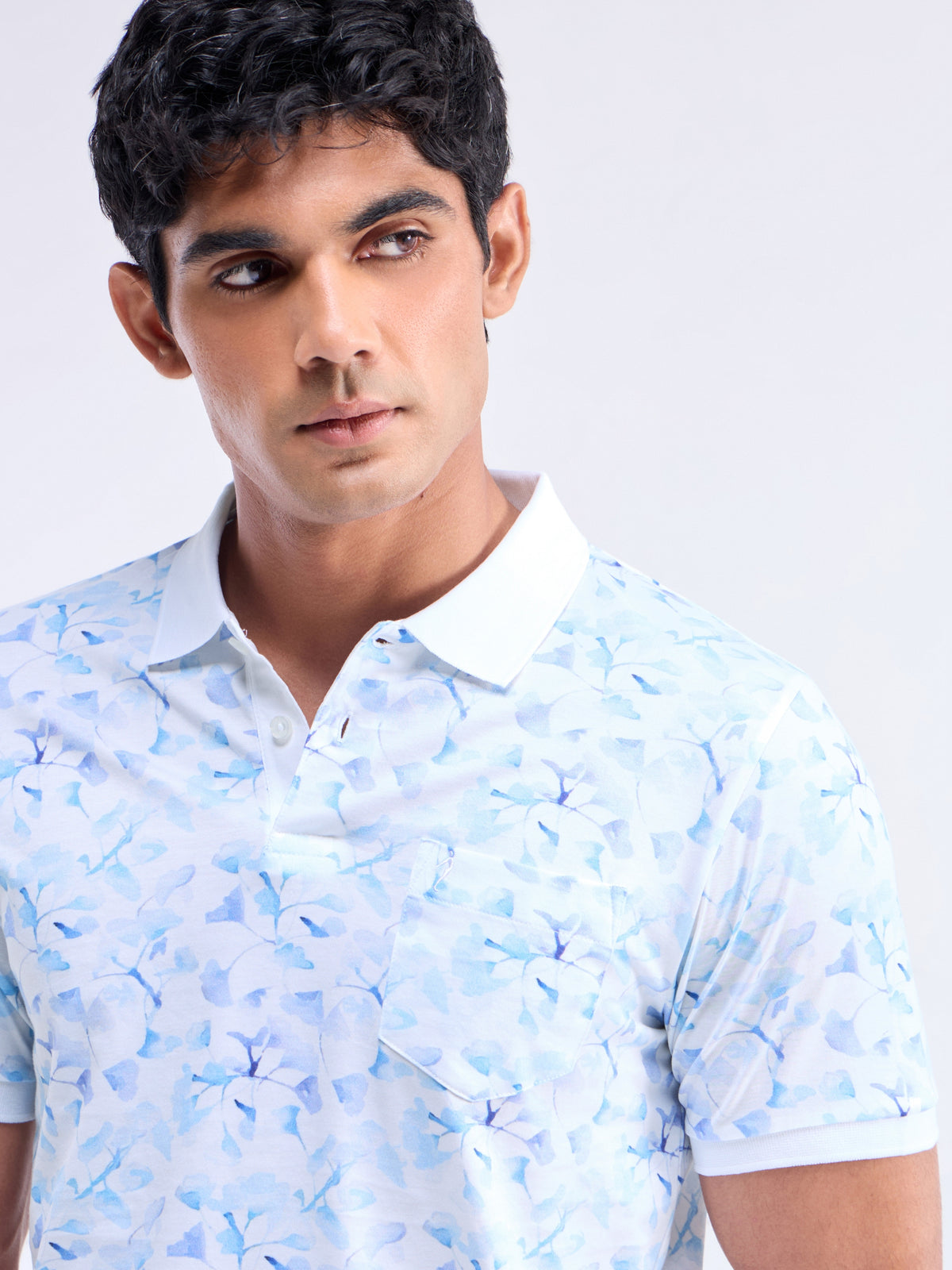 Printed Polo Regular Fit T-shirt - White t4option_0