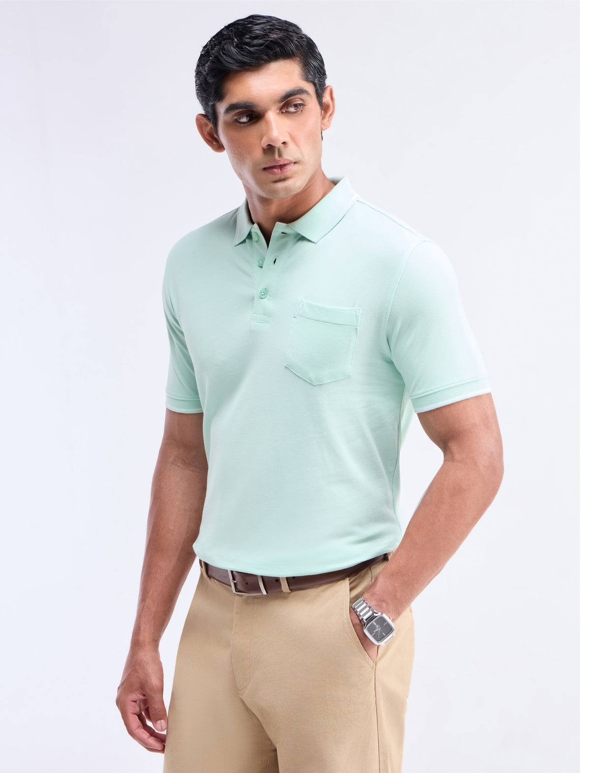 Solid Polo Regular Fit T-shirt - Mint t4option_1