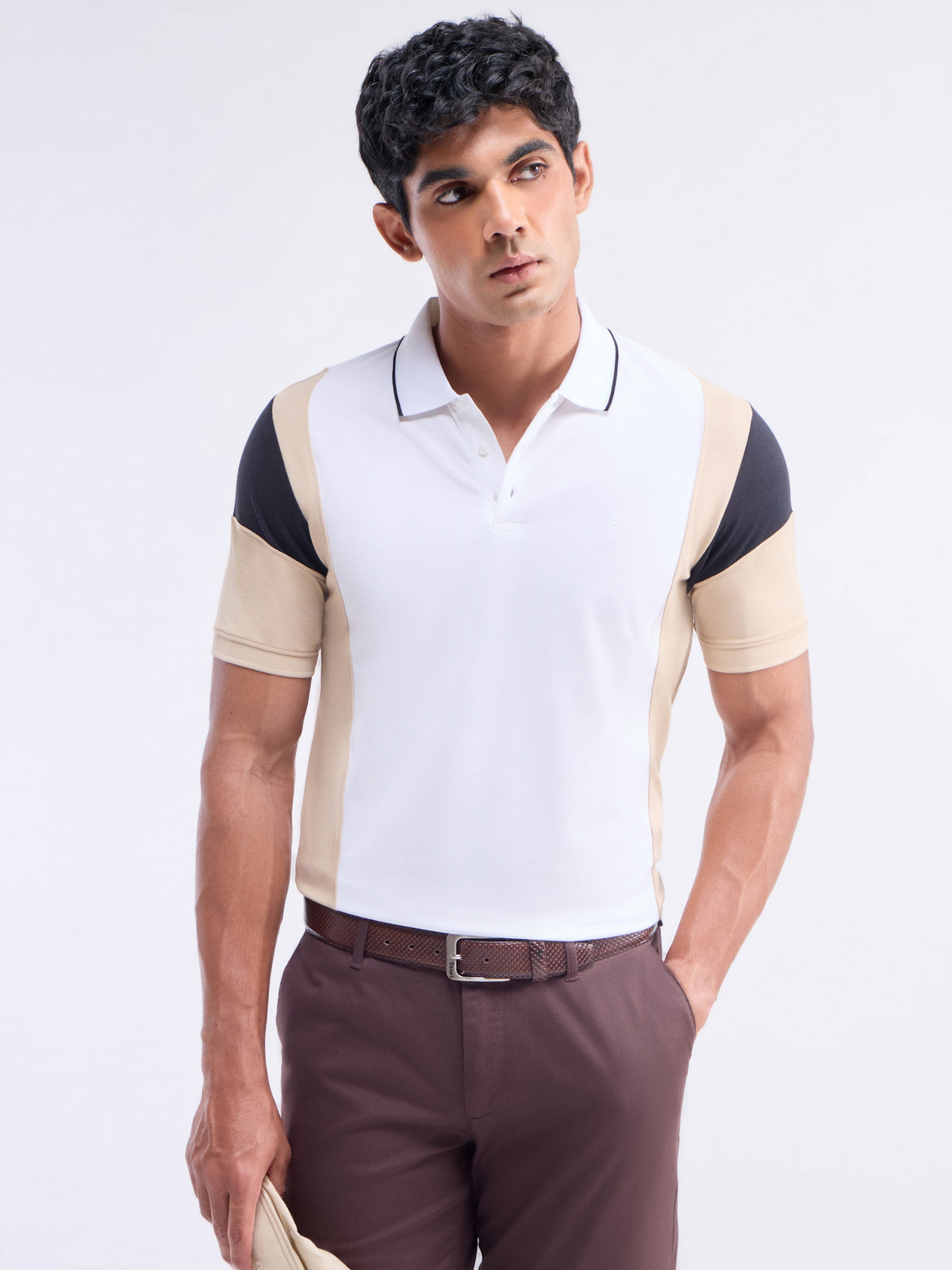 Colour Block Polo Regular Fit T-shirt - Khaki t4option_0