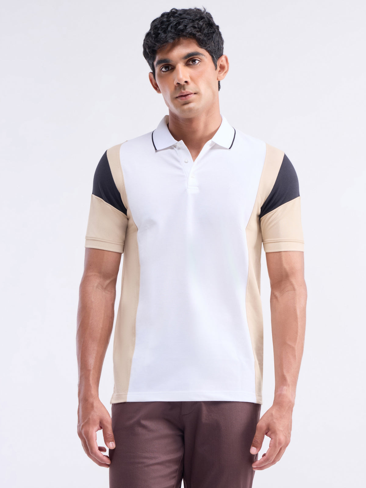 Colour Block Polo Regular Fit T-shirt - Khaki t4option_0