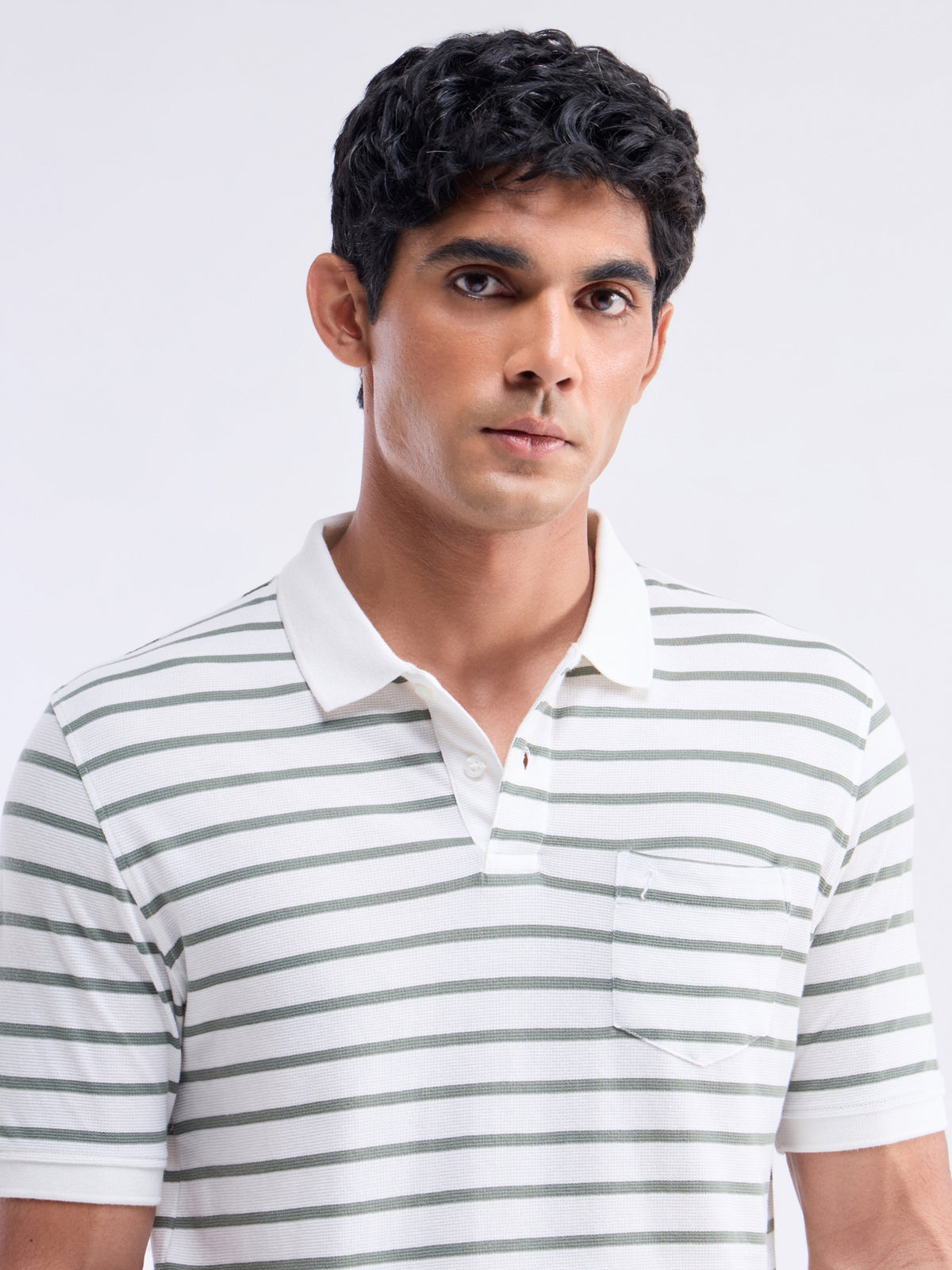 Striped Polo Regular Fit T-shirt - Off White t4option_0