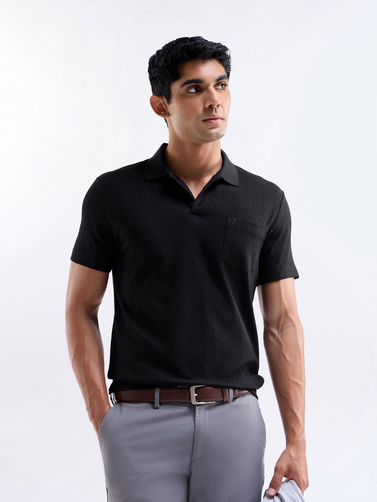 Jacquard Polo Regular Fit T-shirt - Black t4option_0
