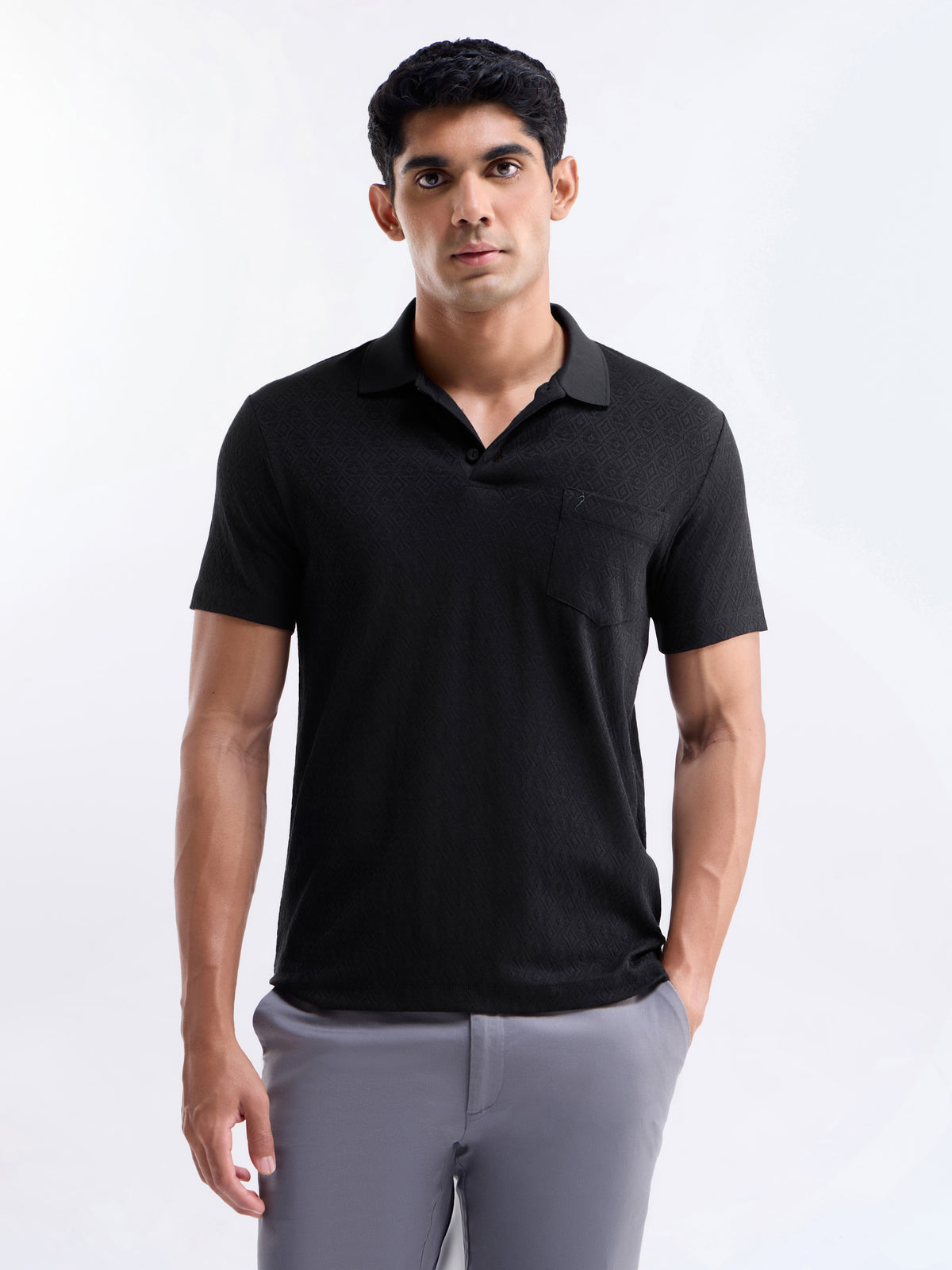 Jacquard Polo Regular Fit T-shirt - Black t4option_0