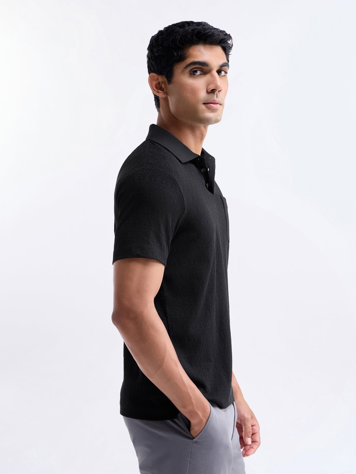 Jacquard Polo Regular Fit T-shirt - Black t4option_0