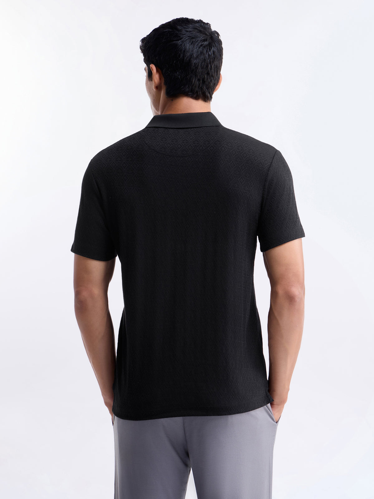 Jacquard Polo Regular Fit T-shirt - Black t4option_0