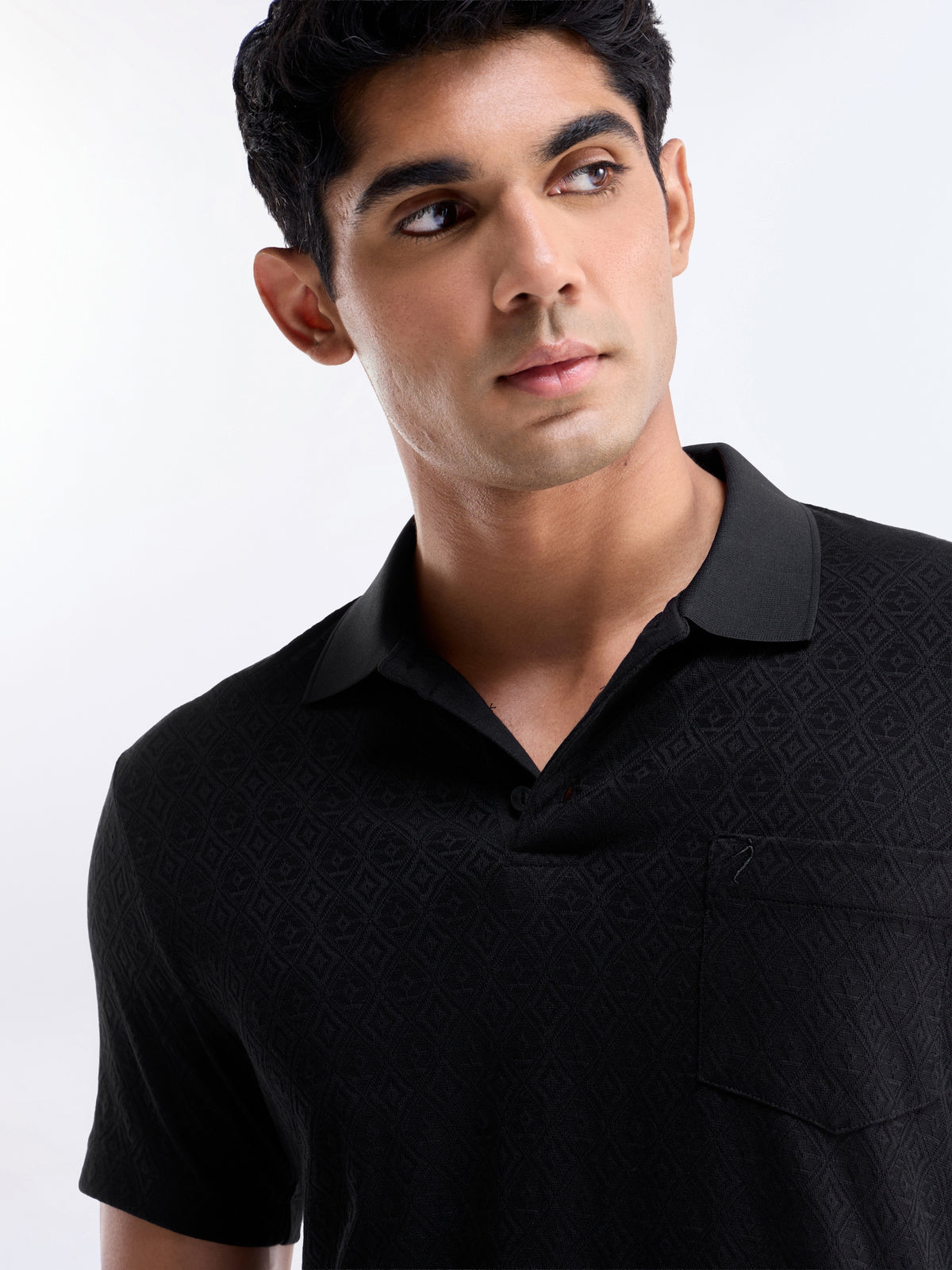 Jacquard Polo Regular Fit T-shirt - Black t4option_0