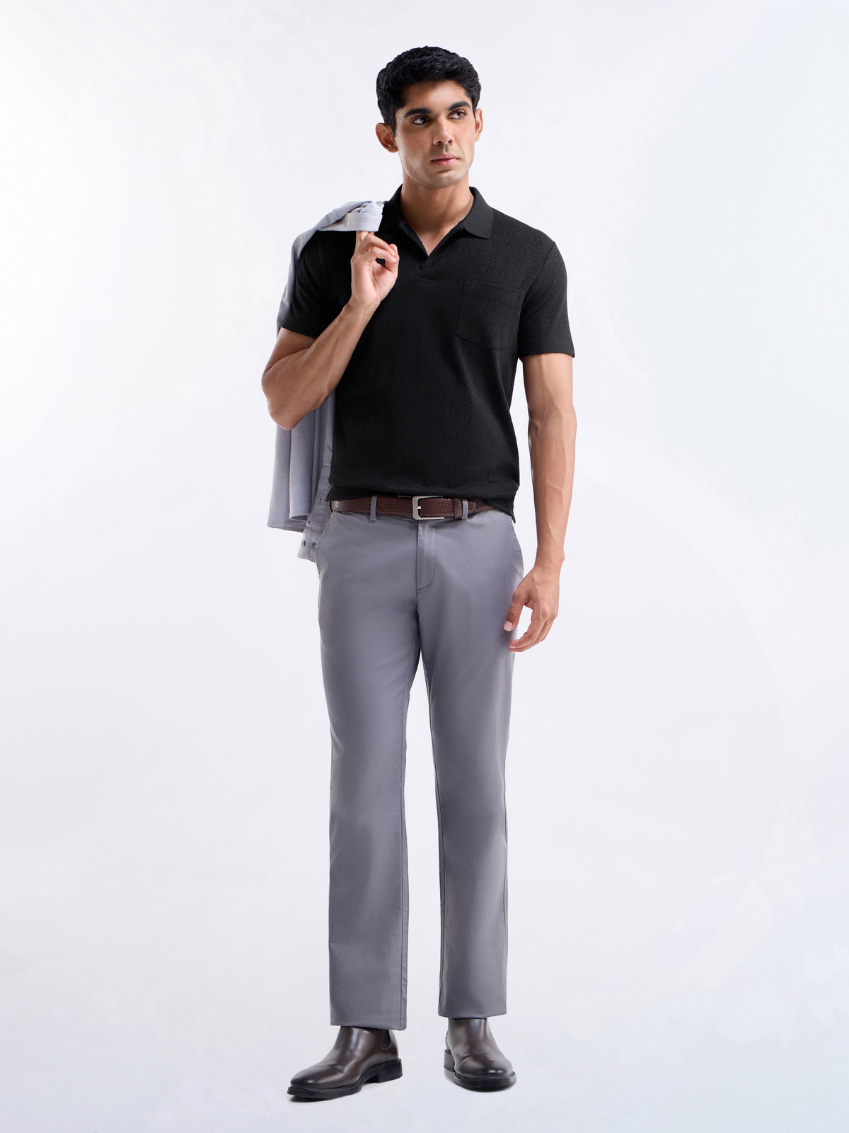 Jacquard Polo Regular Fit T-shirt - Black t4option_0