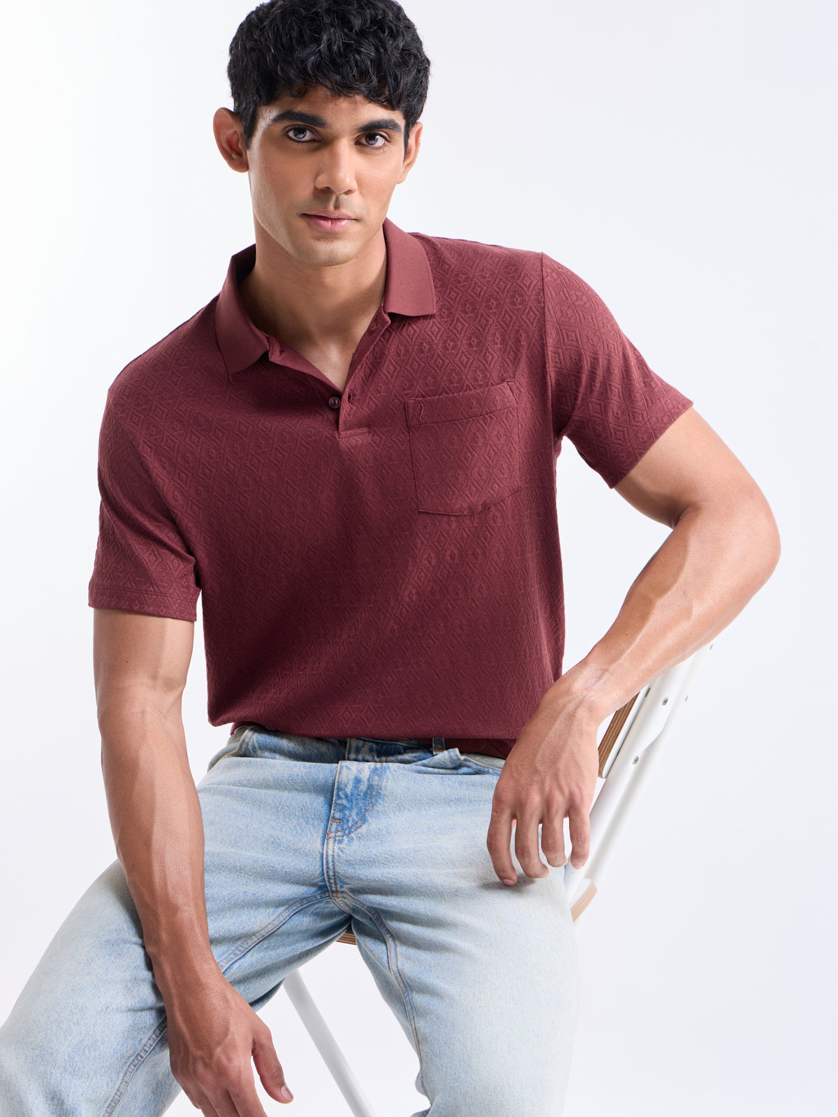Jacquard Polo Regular Fit T-shirt - Maroon t4option_1