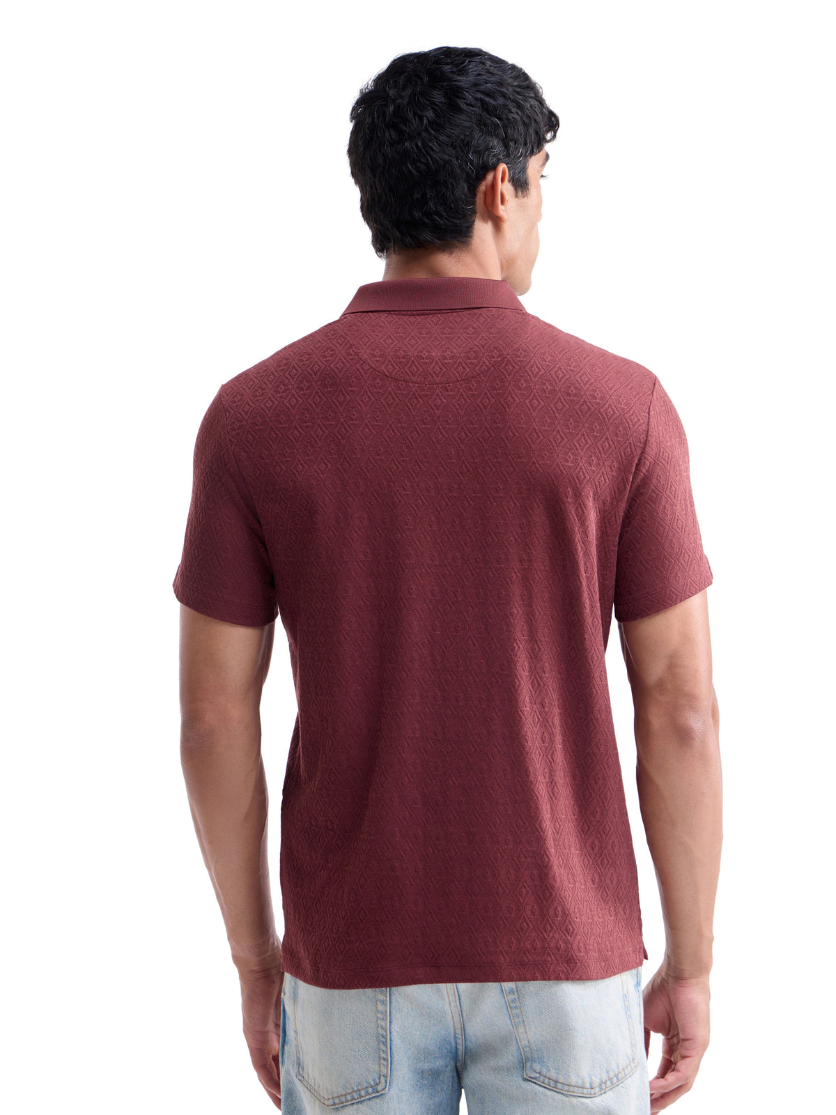 Jacquard Polo Regular Fit T-shirt - Maroon t4option_1