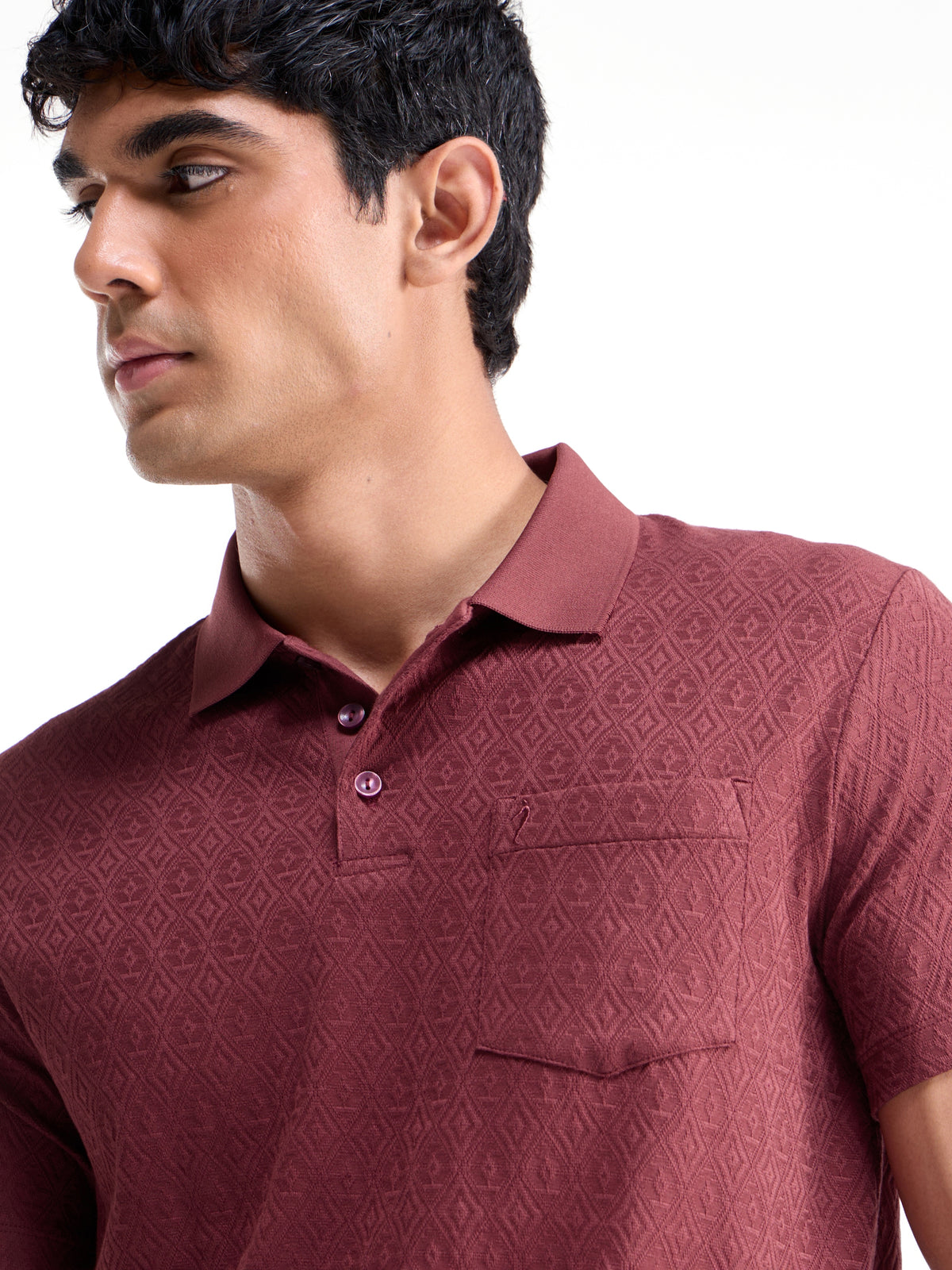 Jacquard Polo Regular Fit T-shirt - Maroon t4option_1