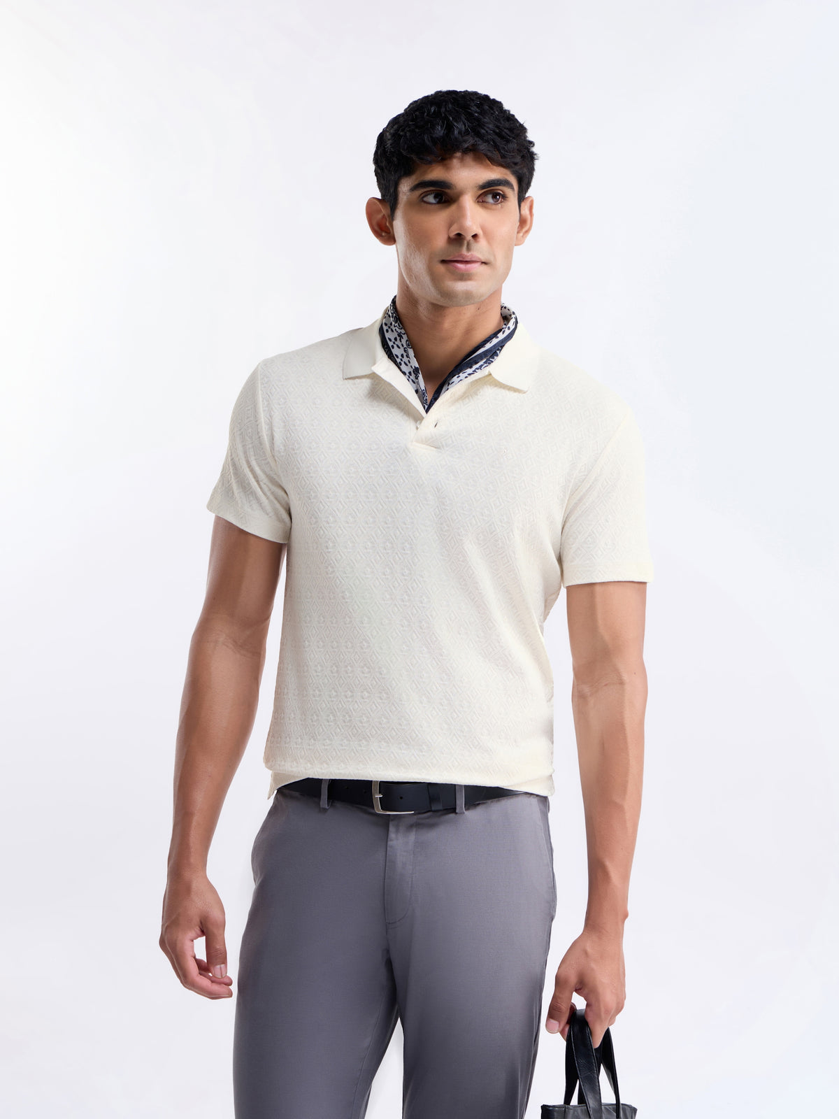 Jacquard Polo Regular Fit T-shirt - Off White t4option_2