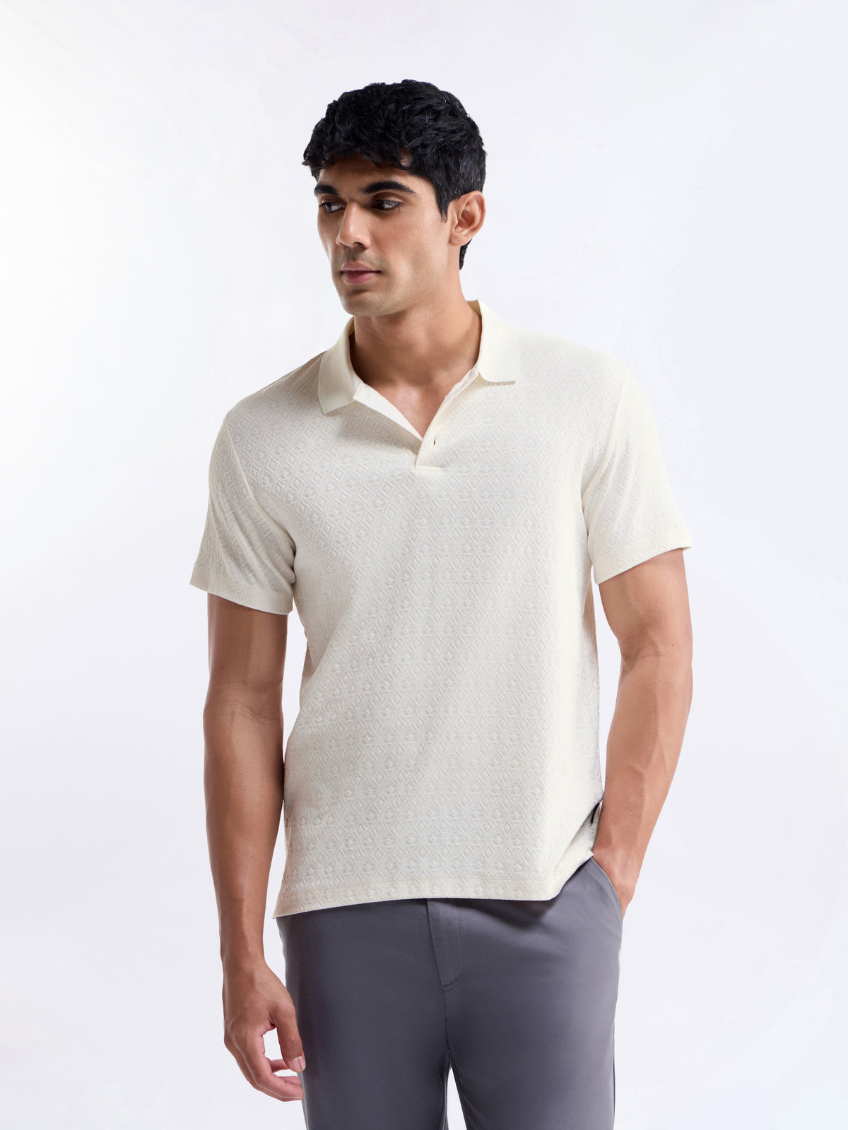 Jacquard Polo Regular Fit T-shirt - Off White t4option_2