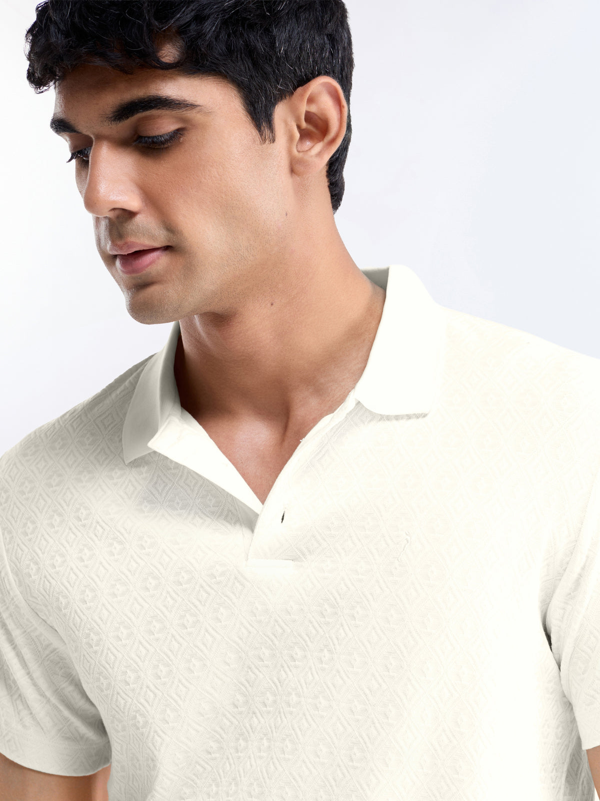 Jacquard Polo Regular Fit T-shirt - Off White t4option_2