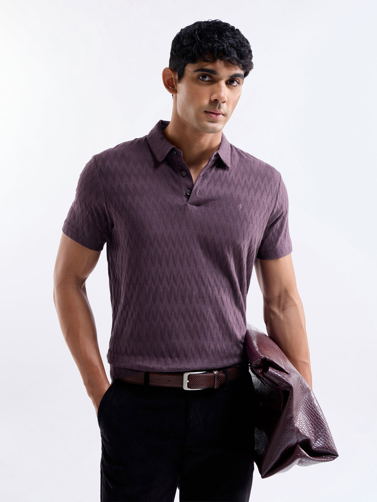 Jacquard Polo Regular Fit T-shirt - Violet t4option_1