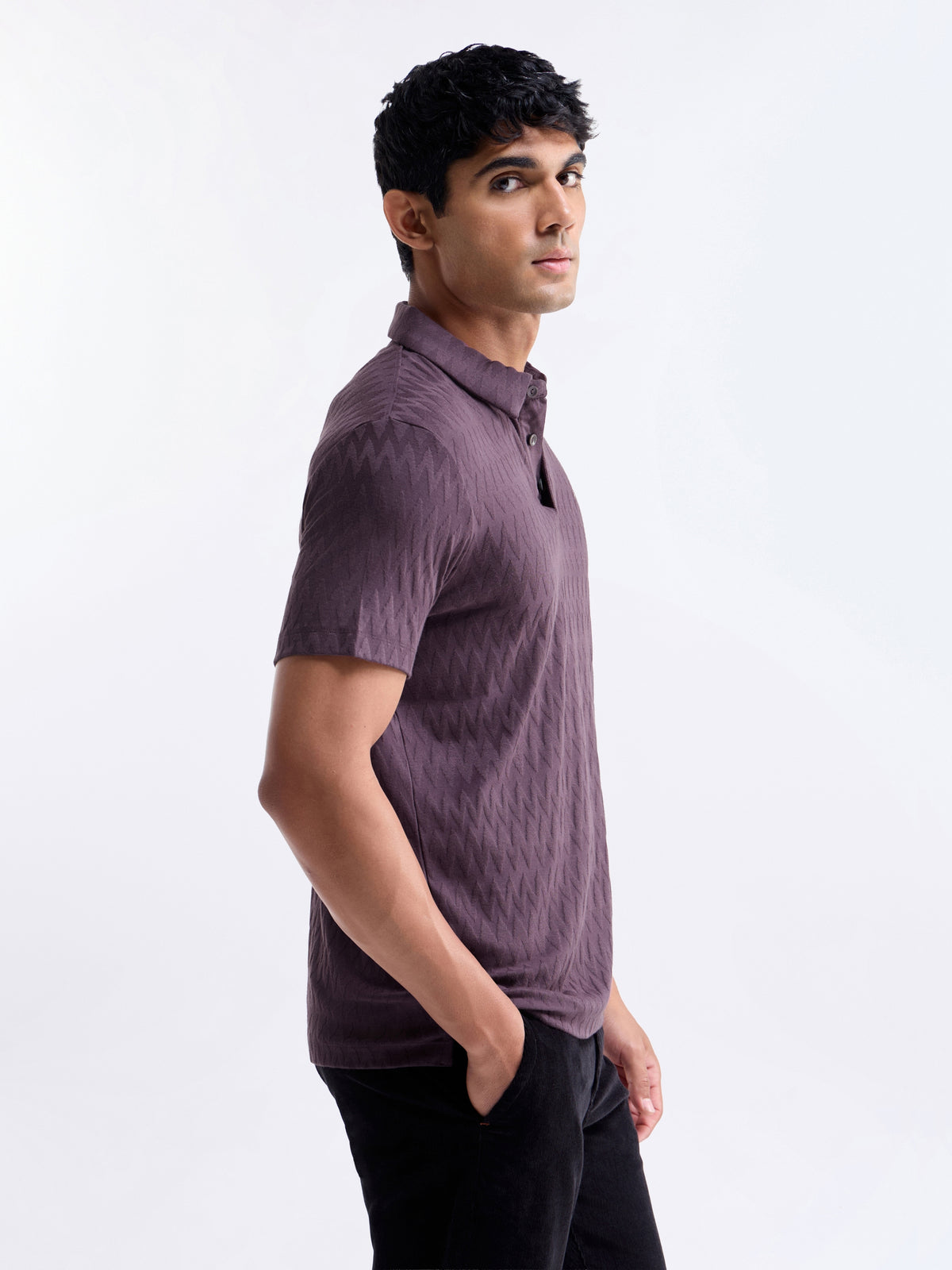 Jacquard Polo Regular Fit T-shirt - Violet t4option_1