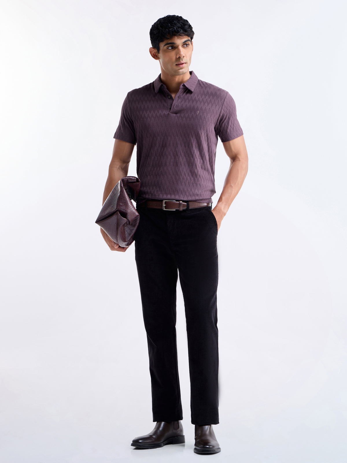 Jacquard Polo Regular Fit T-shirt - Violet t4option_1