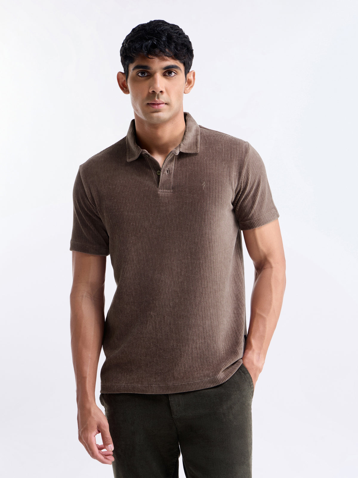 Solid Polo Regular Fit T-shirt - Lt Brown t4option_0