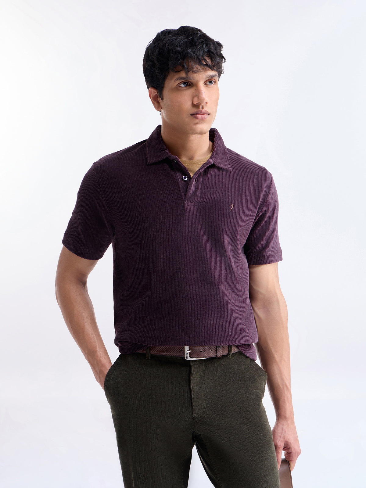Solid Polo Regular Fit T-shirt - Violet t4option_2