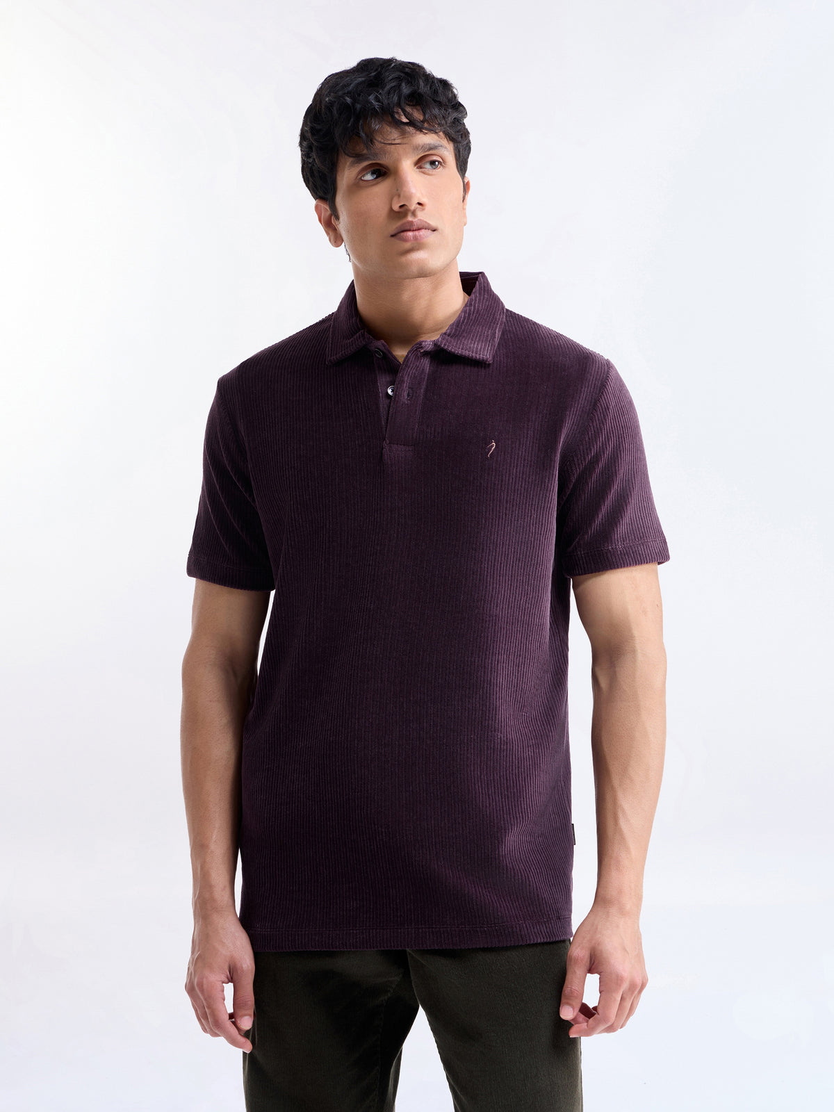 Solid Polo Regular Fit T-shirt - Violet t4option_2