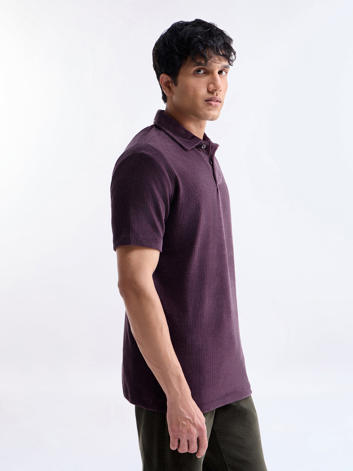 Solid Polo Regular Fit T-shirt - Violet t4option_2