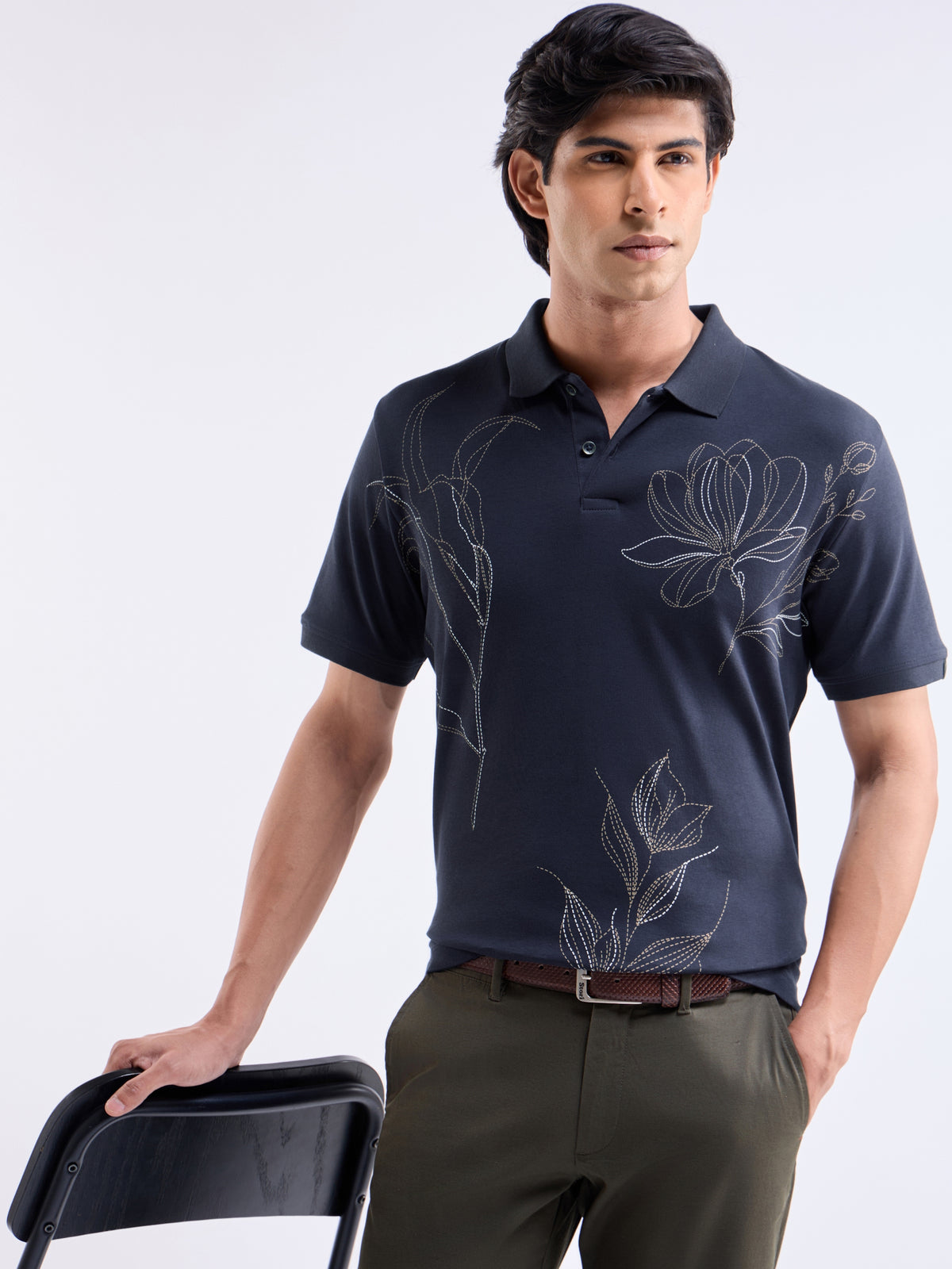 Printed Polo Regular Fit T-shirt - Navy t4option_0