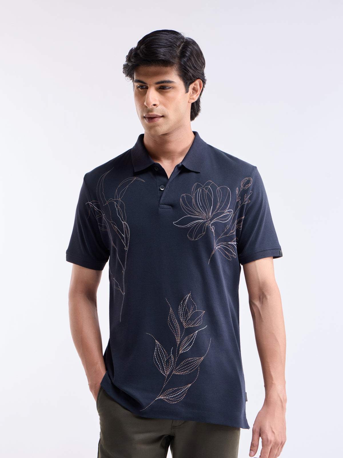Printed Polo Regular Fit T-shirt - Navy t4option_0