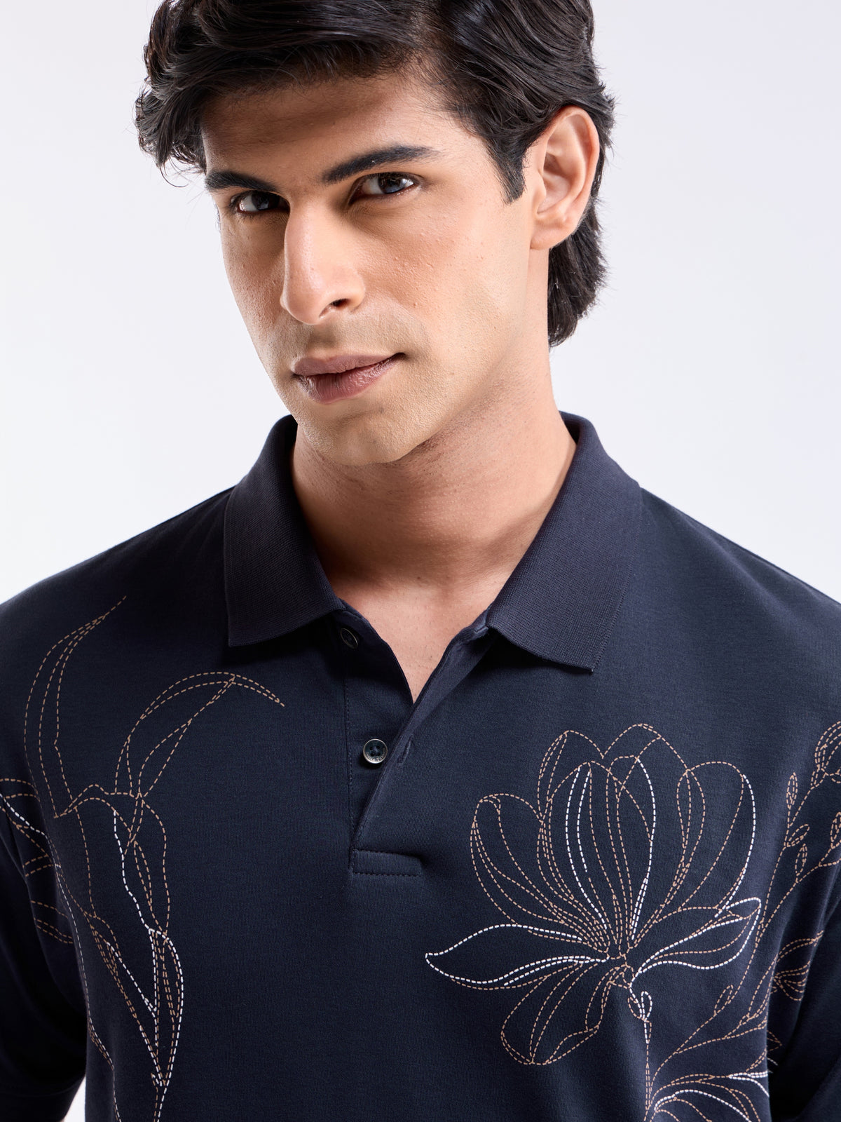 Printed Polo Regular Fit T-shirt - Navy t4option_0
