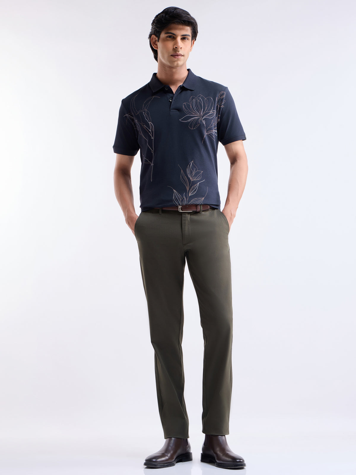 Printed Polo Regular Fit T-shirt - Navy t4option_0