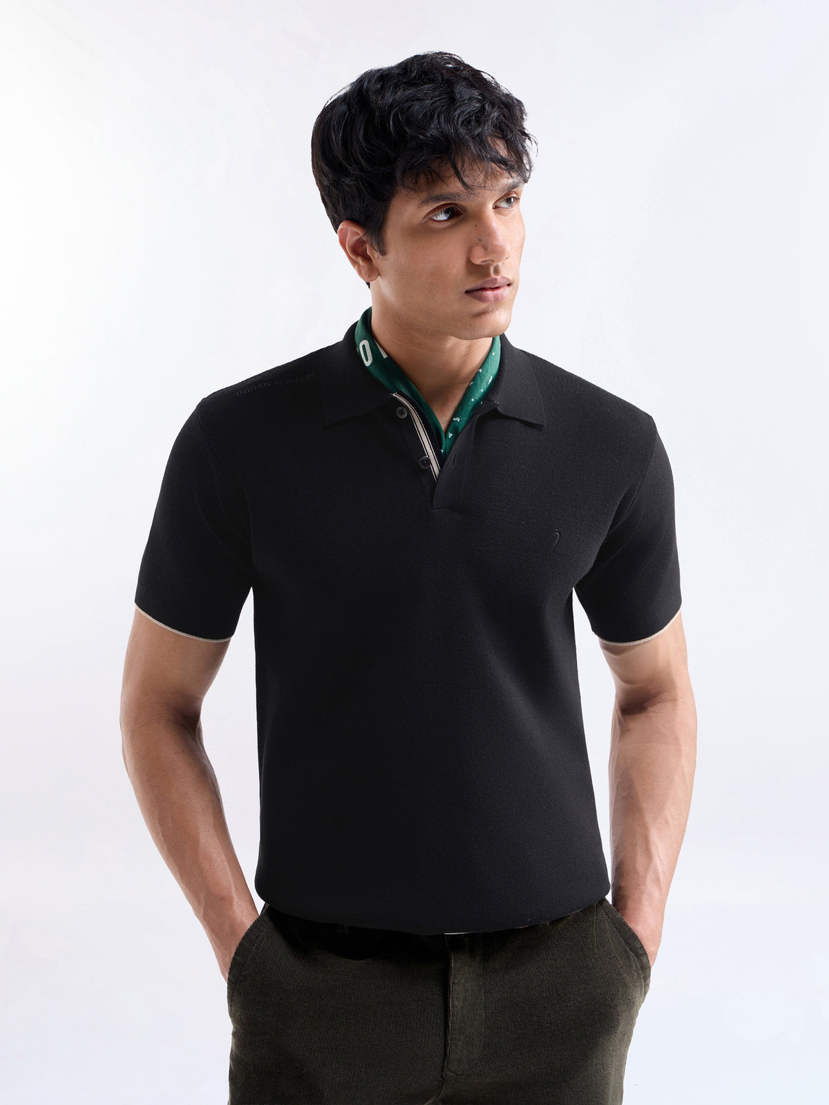 Solid Half Sleeve Regular Fit T-Shirt - Black t4option_0