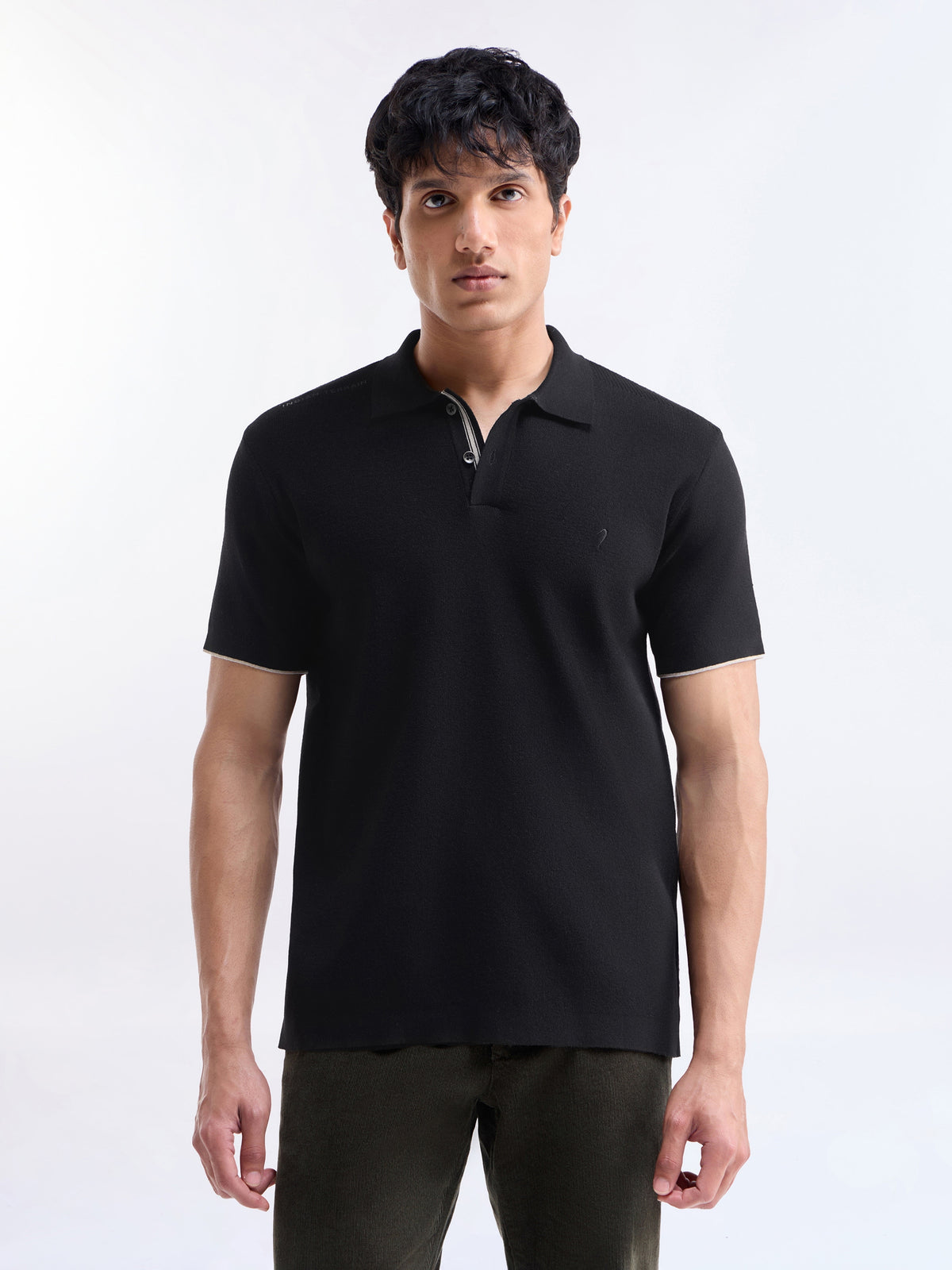 Solid Half Sleeve Regular Fit T-Shirt - Black t4option_0