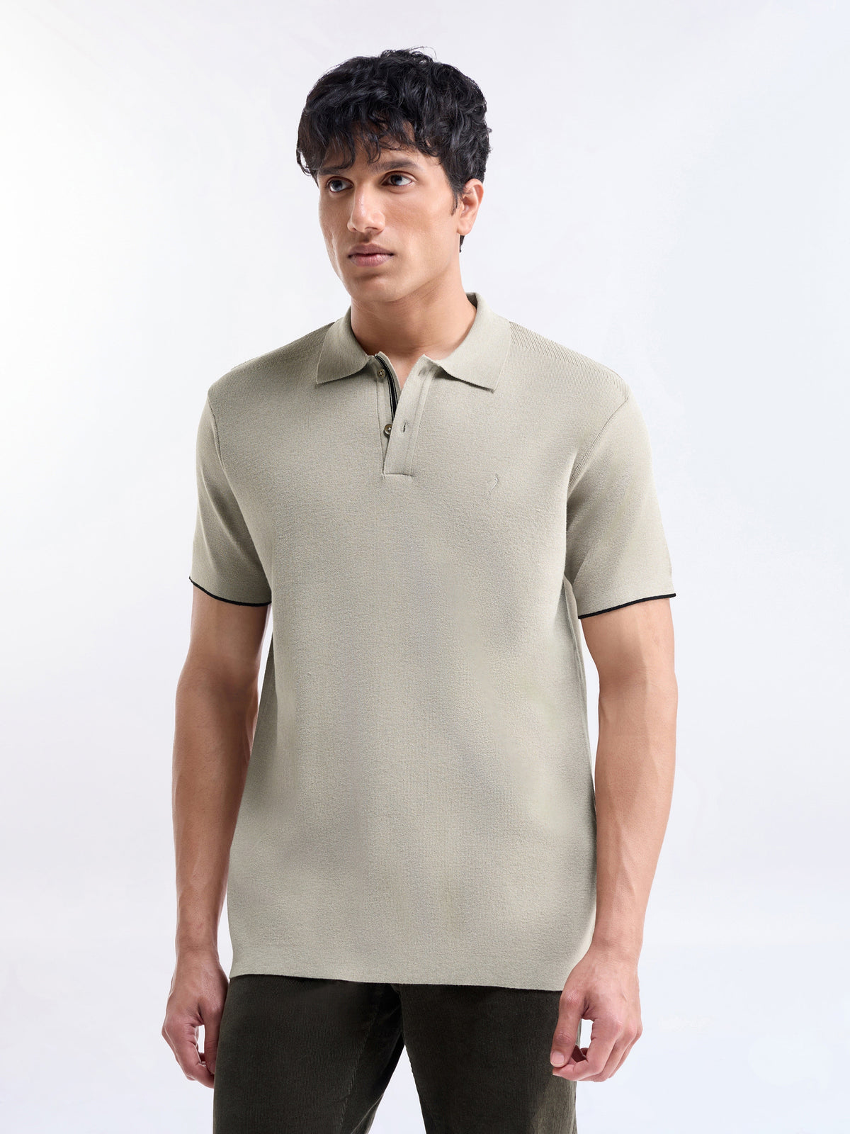 Solid Half Sleeve Regular Fit T-Shirt - Cream t4option_1