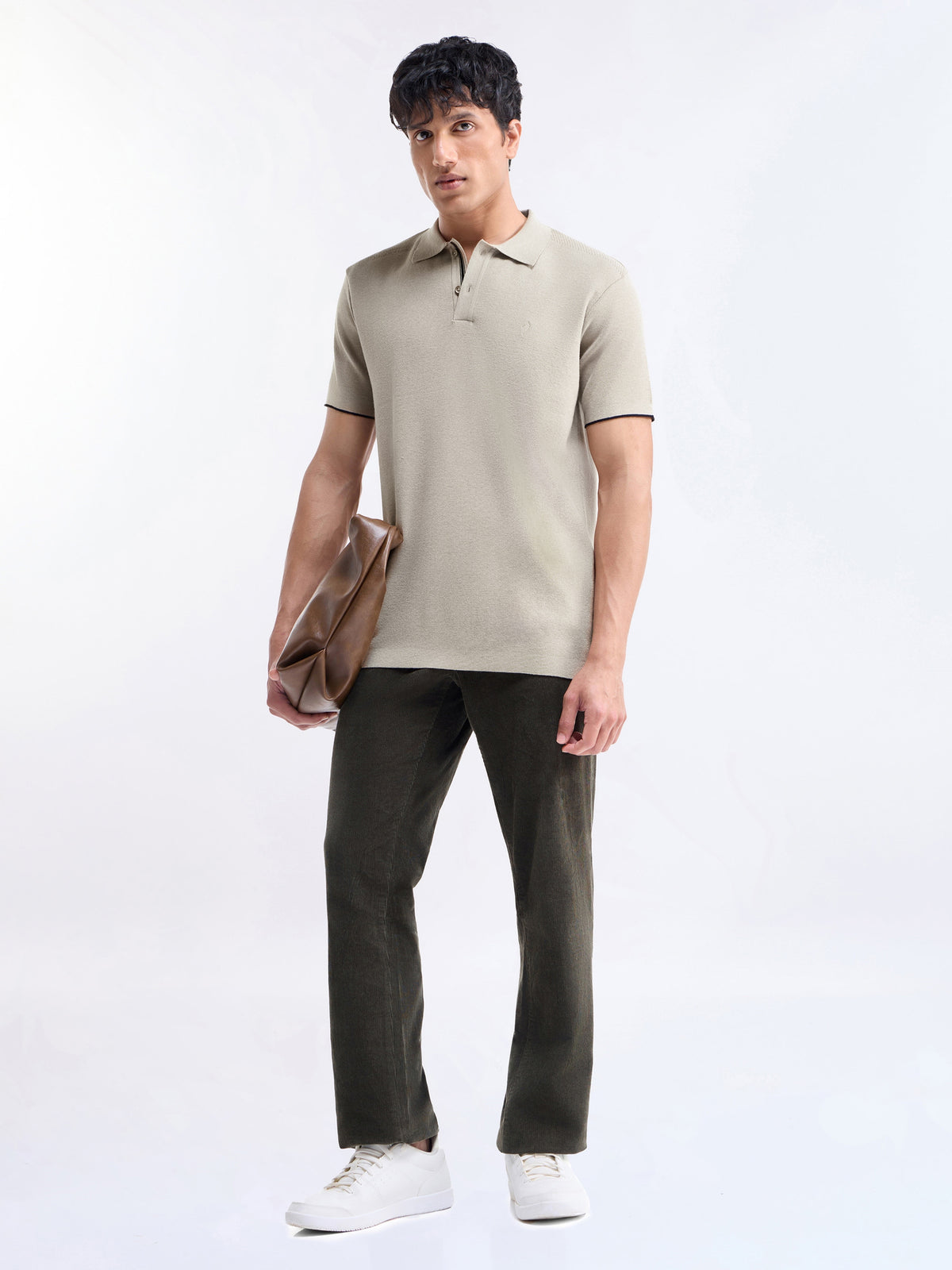 Solid Half Sleeve Regular Fit T-Shirt - Cream t4option_1