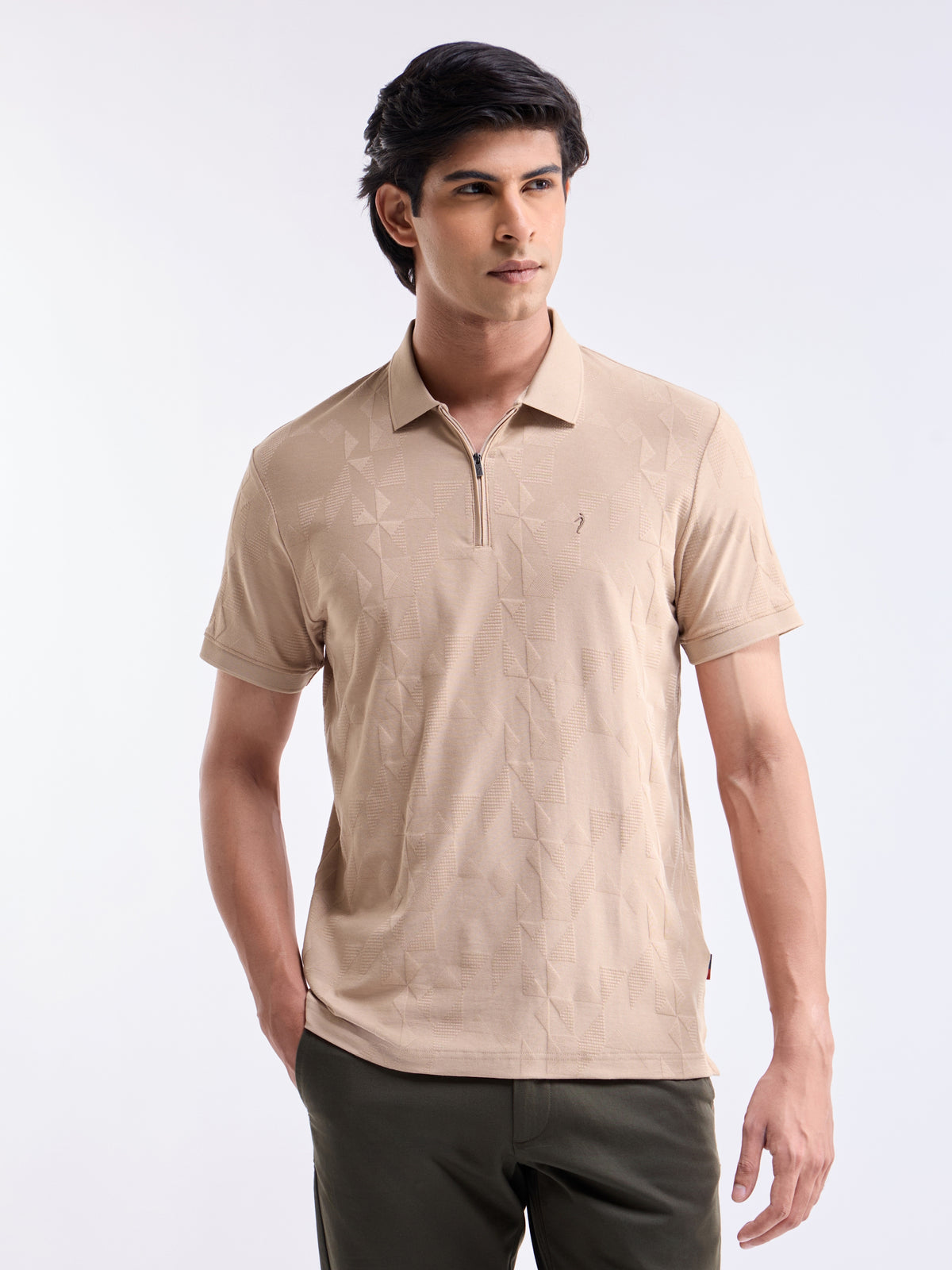 Jacquard Polo Regular Fit T-shirt - Beige t4option_0