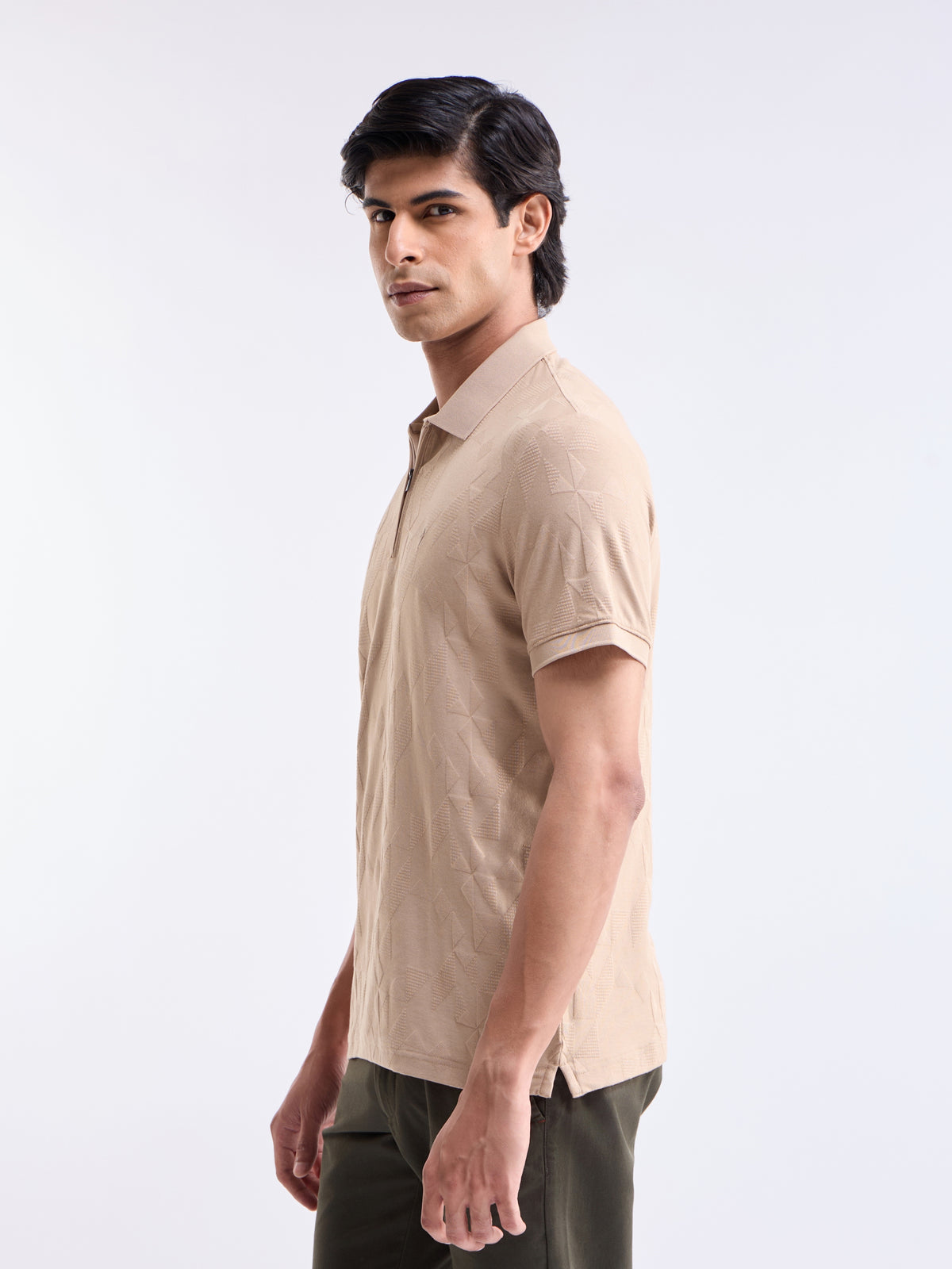 Jacquard Polo Regular Fit T-shirt - Beige t4option_0