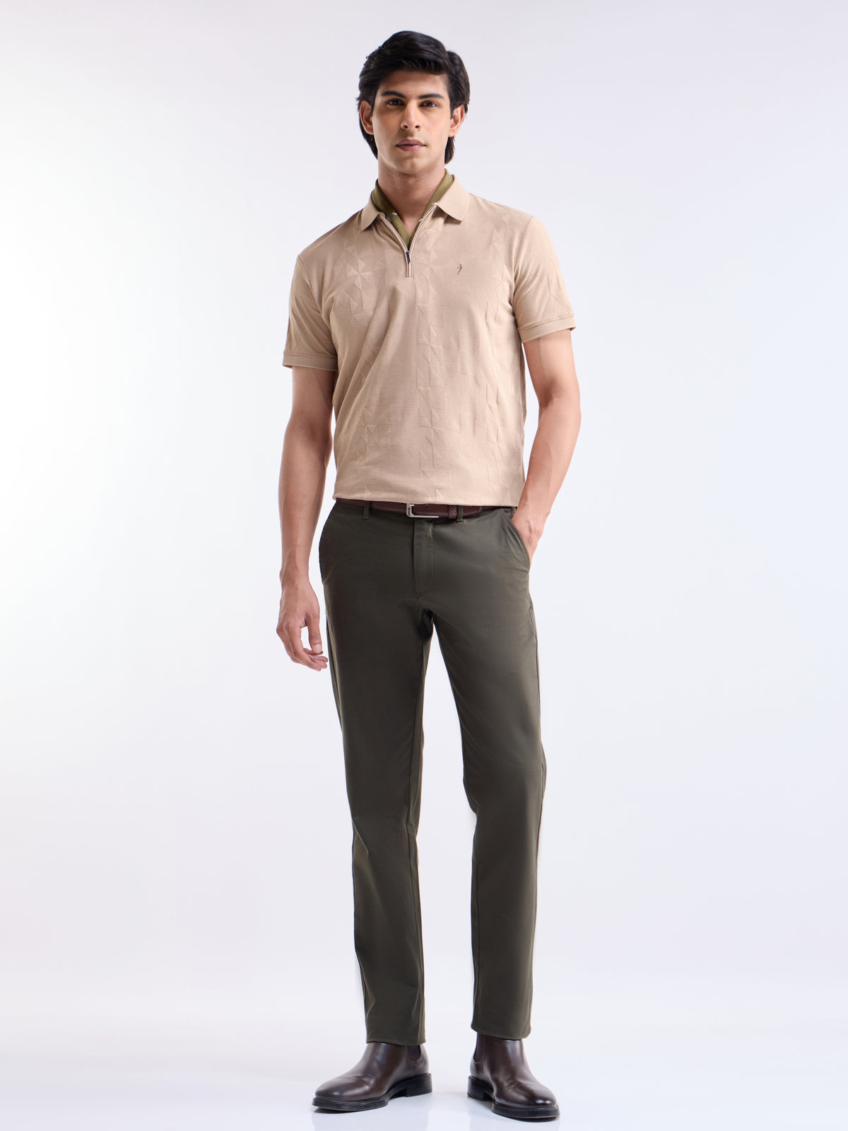 Jacquard Polo Regular Fit T-shirt - Beige t4option_0