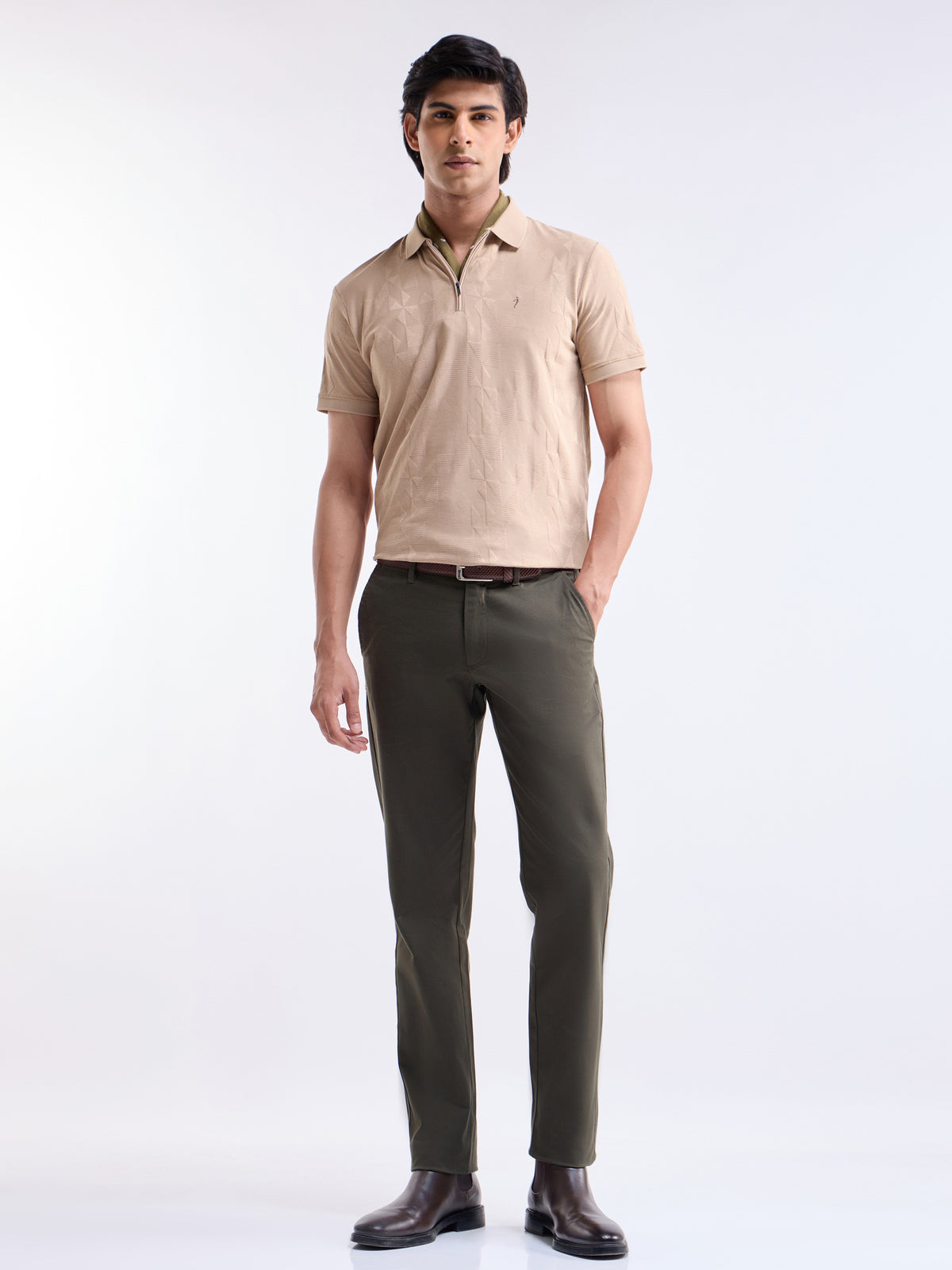 Jacquard Polo Regular Fit T-shirt - Beige t4option_0