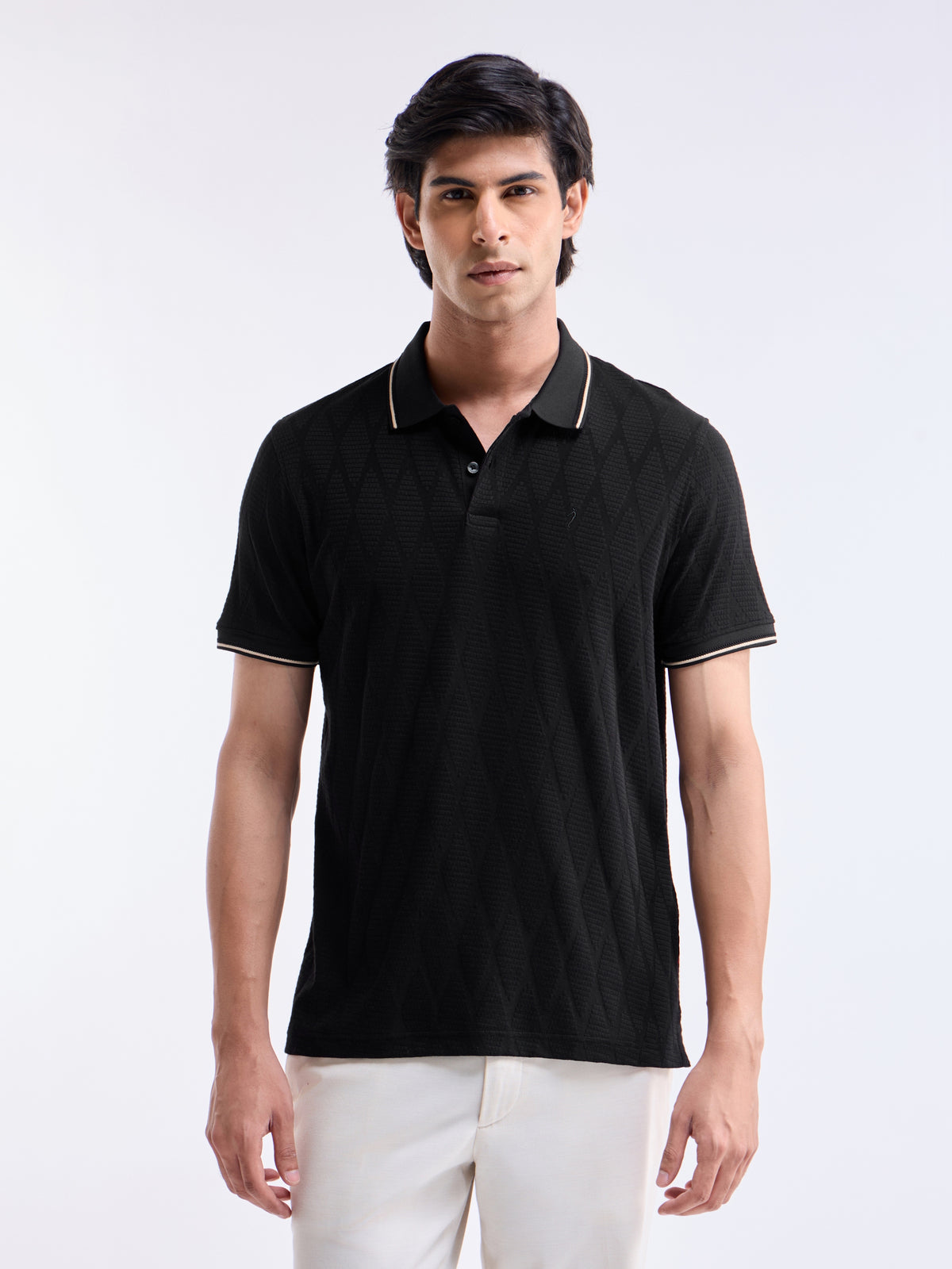 Jacquard Polo Regular Fit T-shirt - Black t4option_0