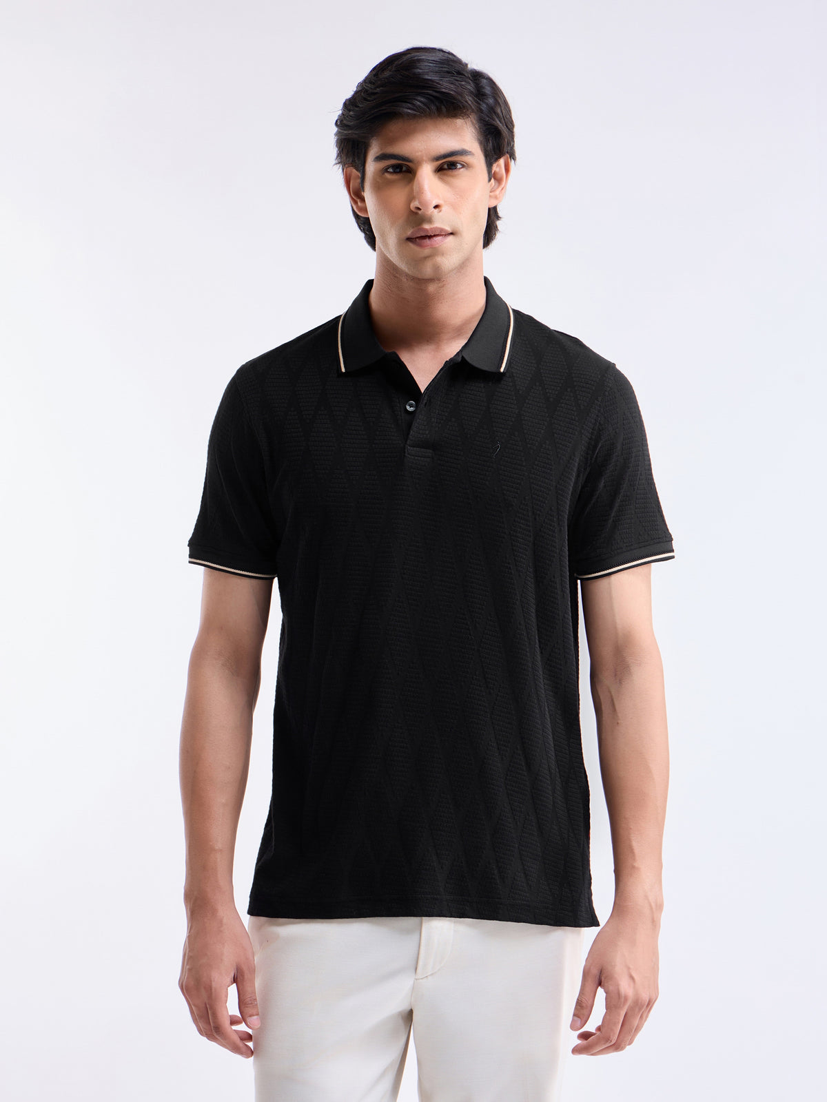 Jacquard Polo Regular Fit T-shirt - Black t4option_0