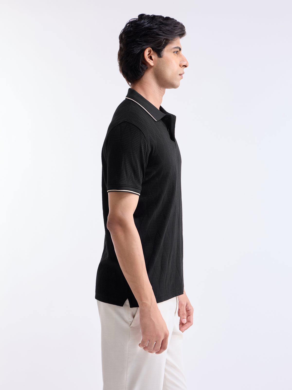 Jacquard Polo Regular Fit T-shirt - Black t4option_0
