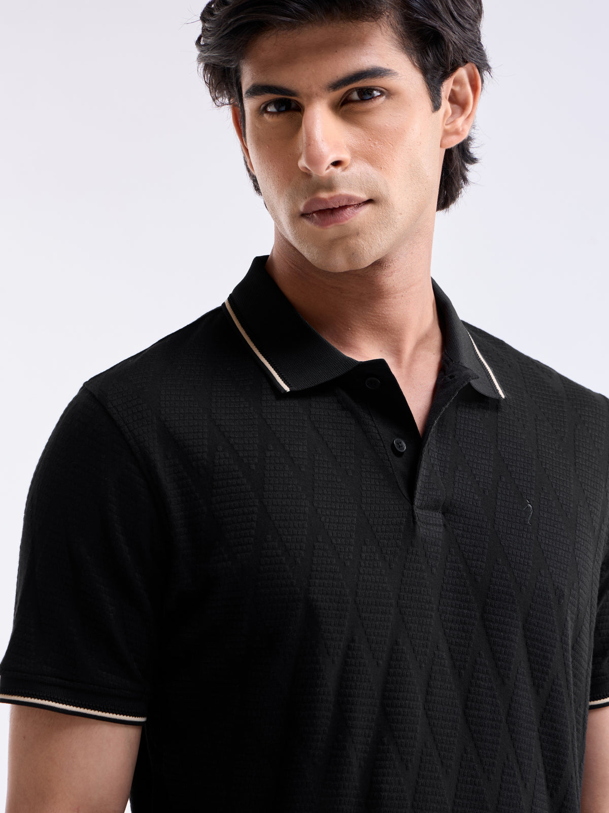 Jacquard Polo Regular Fit T-shirt - Black t4option_0