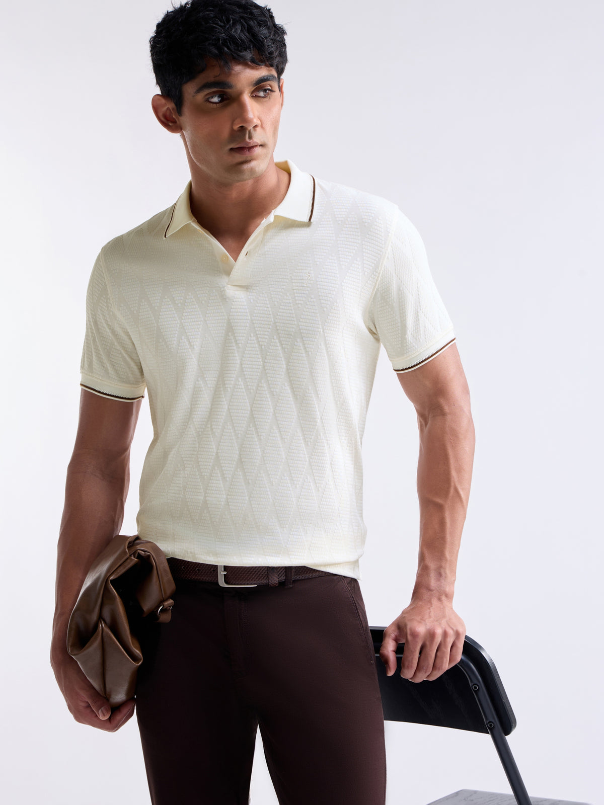 Jacquard Polo Regular Fit T-shirt - Off White t4option_1