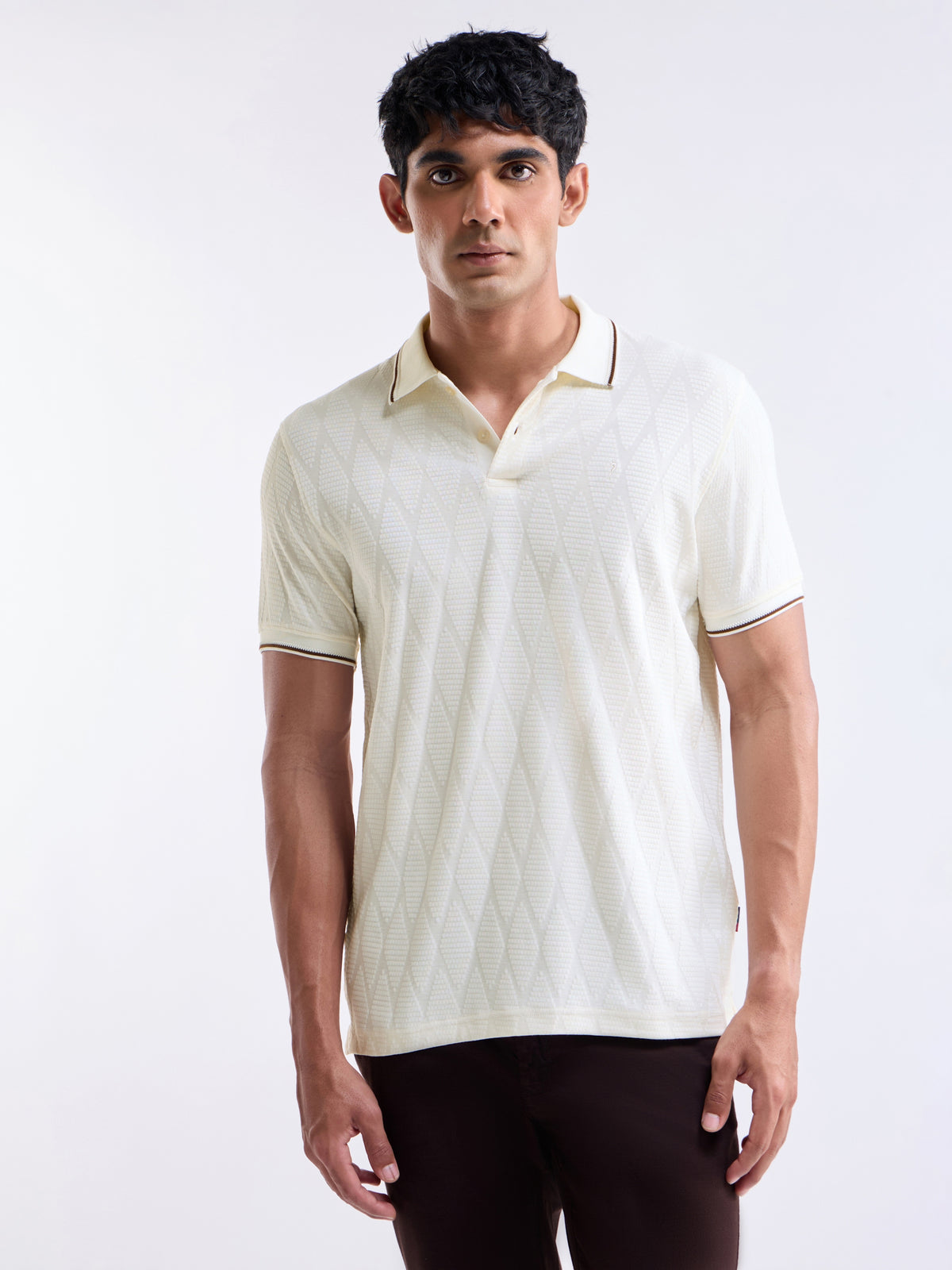 Jacquard Polo Regular Fit T-shirt - Off White t4option_1