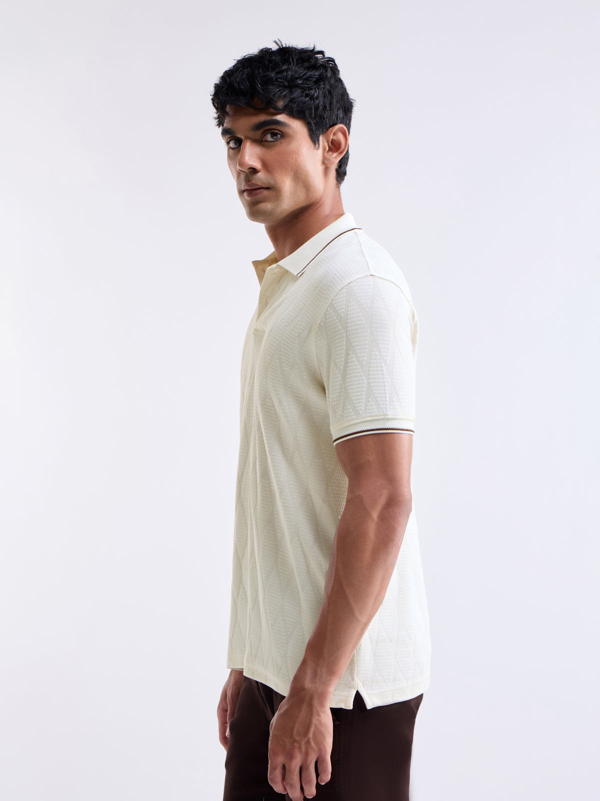 Jacquard Polo Regular Fit T-shirt - Off White t4option_1
