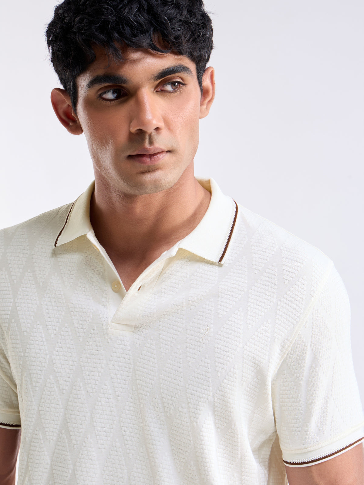 Jacquard Polo Regular Fit T-shirt - Off White t4option_1